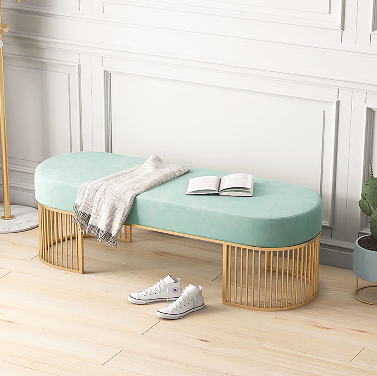 Banc de rangement à chaussures moderne en velours vert 80cm pour l'entrée et le salon
