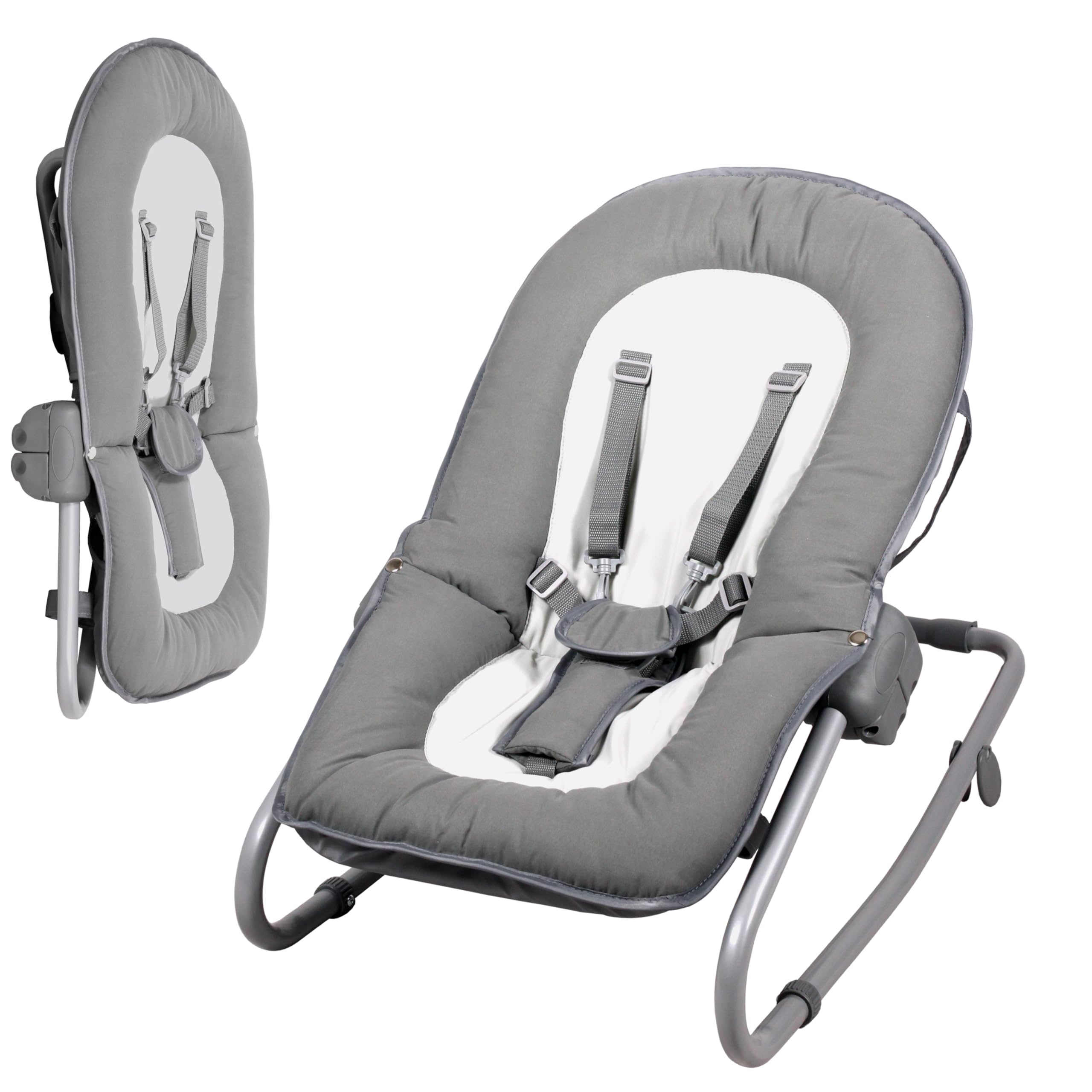 Bambisol Hamaca Bebe Nacimiento | Arnés de 5 puntos, Inclinable, Plegable Compacto, Posición Fija o Balancín | Gris