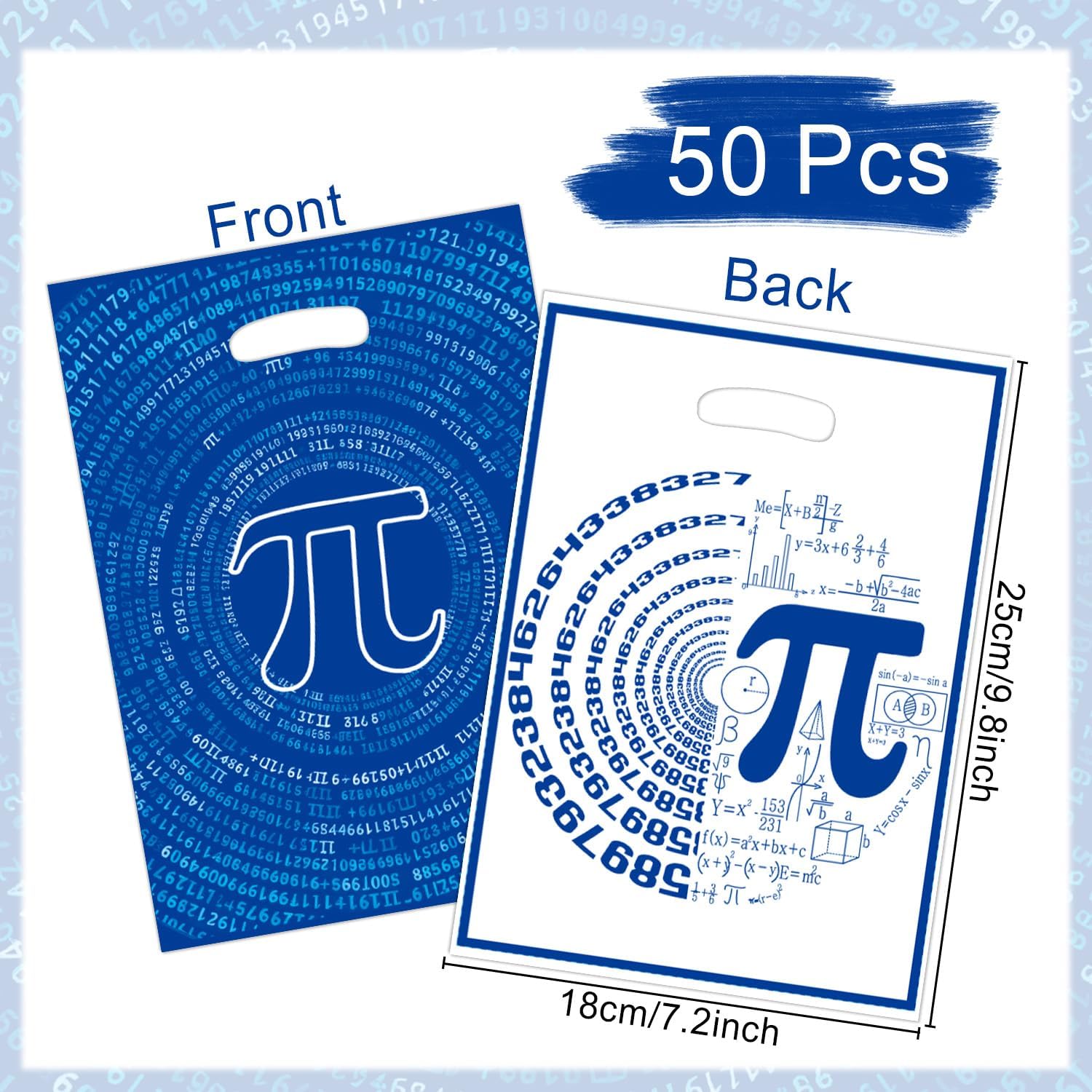 Koazava 50 Pcs Happy Pi Day Decorations, Pi Symbol Math Plastic Gift Bags, Small Mathematics Themed Holiday Bags for Teacher Student Exchange Activity Party Supplies Celebration Gifts image 2