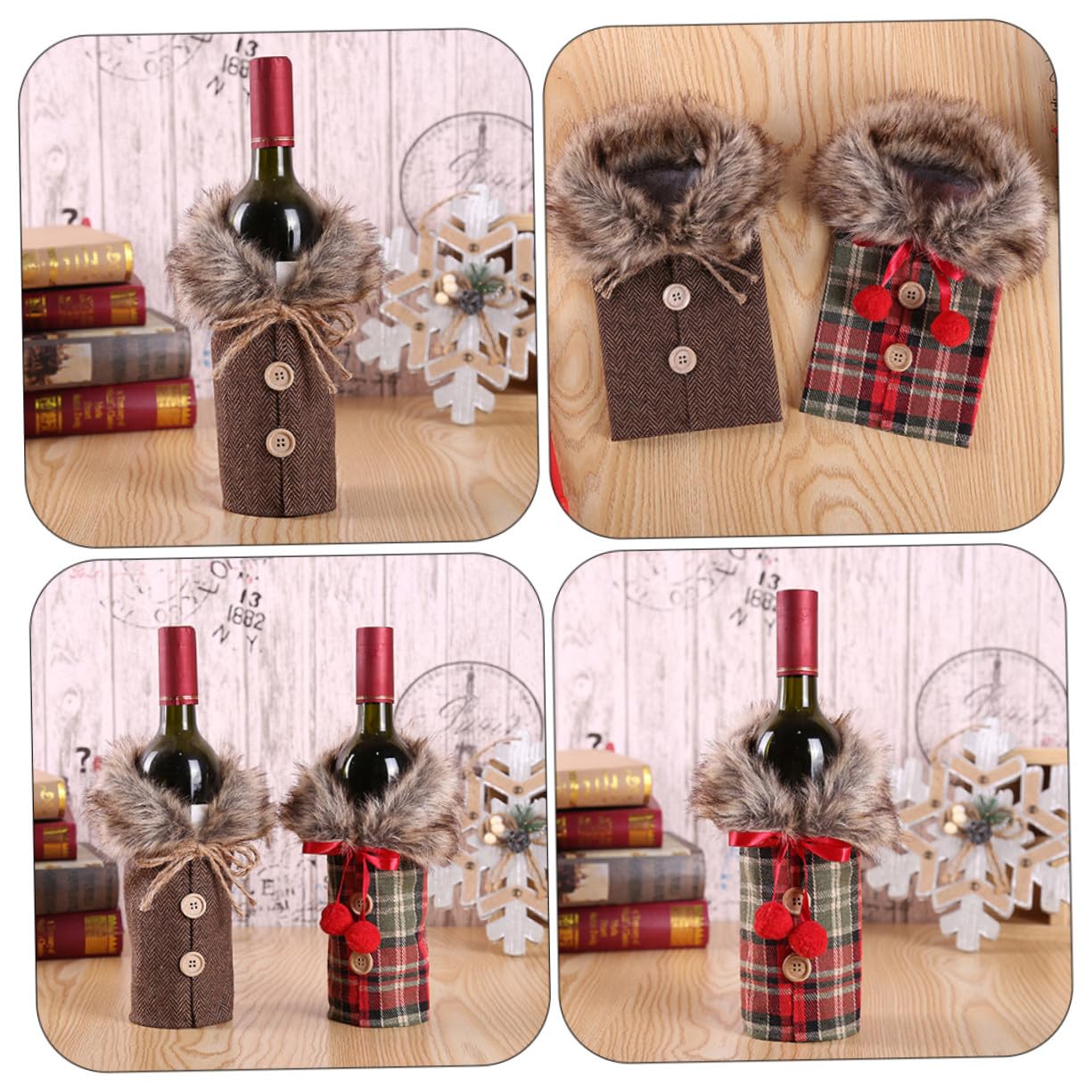 2pièces Housse De Bouteille De Vin pour Noël Étui De Couverture Décoratif Cadeau pour Bouteille De Vin De Vacances
