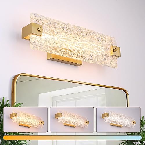 Miniatura 2 de Brushe - Lámpara de tocador de baño dorada de 16.5 pulgadas, 10 W, regulable, lámpara de baño LED sobre el espejo, moderna barra de cristal para