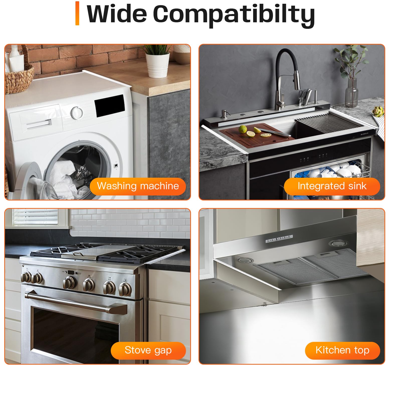 Stainless Steel Stove Gap Covers,Stove Gap Filler, Range Trim Kit, Stove Gap Guards, Heat Resistant and Easy to Clean, Easy retractable Length 13.8" to 27.5", Width 0.79",White(2PCS)