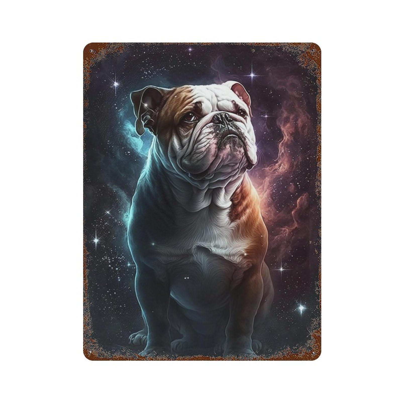 Space Bulldog Art Print Decorative Tin Sign 15.7"x11.8", Shabby Chic Decor for Garage, Pub Or Kitchen