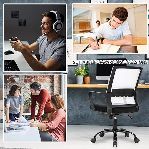 Miniatura 5 de BestOffice Silla de computadora, silla de oficina, silla de escritorio barata, giratoria, ergonómica, soporte lumbar ejecutivo, silla de malla,