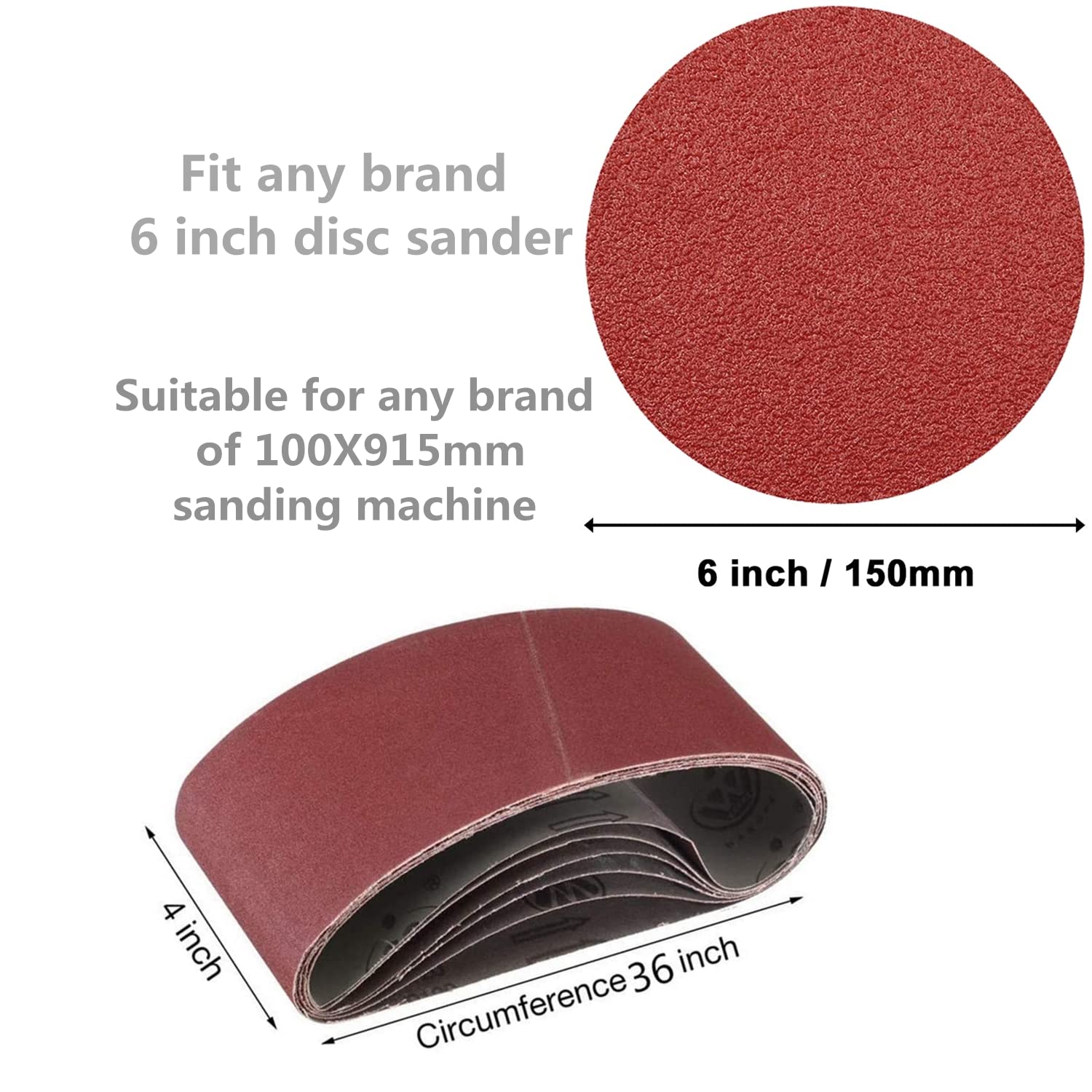 FEIHU Schleifbänder und Schleifpapier.Schleifbänder 100x915mm (2XP80/120/150/240/400).Set mit 12 selbstklebenden Schleifscheiben 150mm (2XP60/80/120/180/240/320) für Bandschleifer (22 Stück Set)