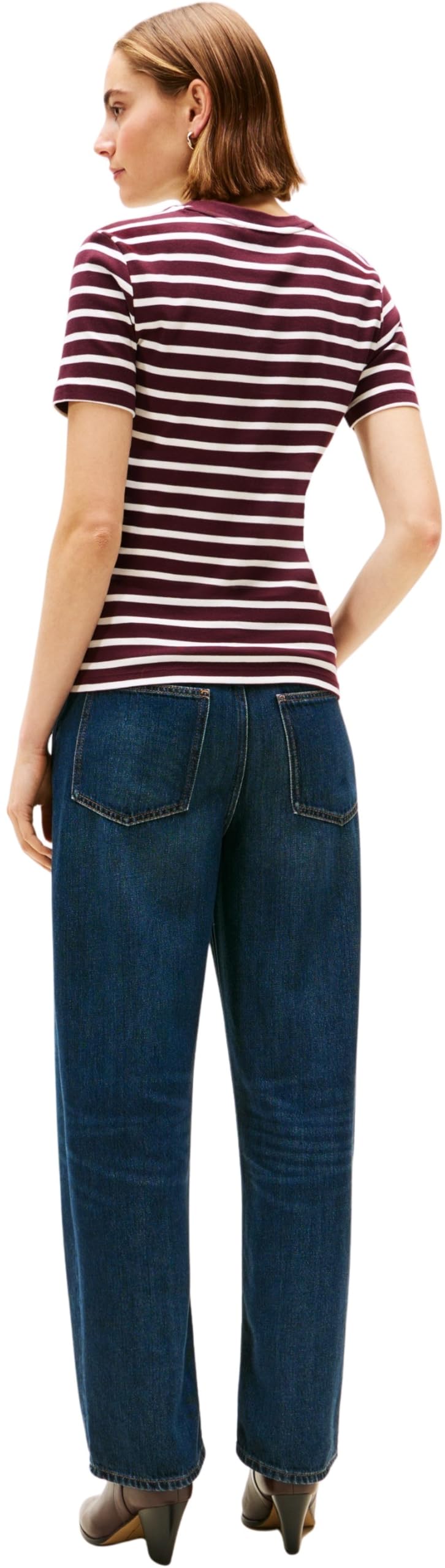 Tommy Hilfiger Damen T-Shirt Kurzarm Slim Cody Rundhalsausschnitt, Mehrfarbig (Deep Burgundy/Ecru STP), XS – Ansicht 2
