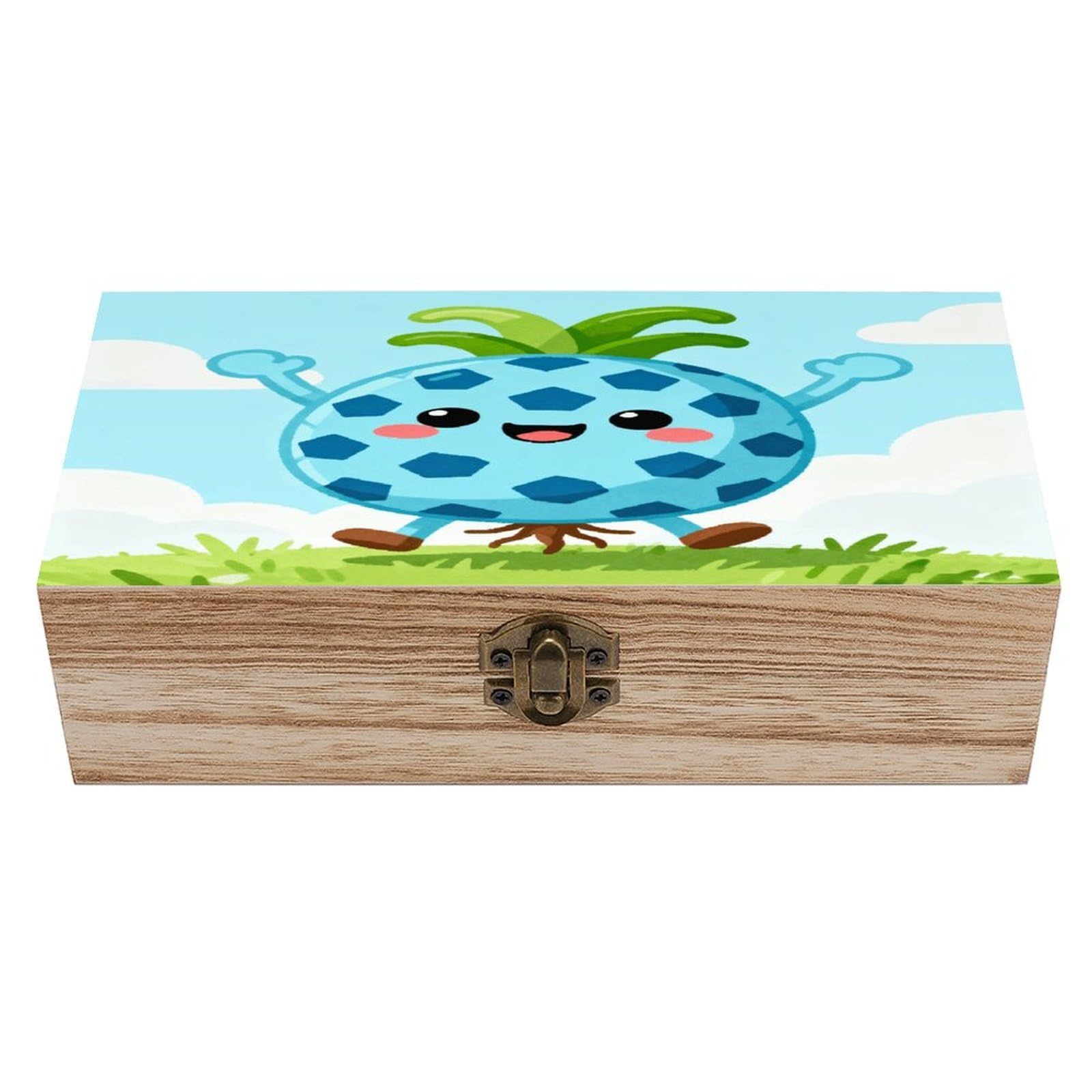 VstaDank Pineapple Light Blue Wooden Storage Box with Hinged Lid Natural Wooden Box Beautifully Keepsake Boxes Vintage Wood Boxes Jewelry Organizer Trinket Storage Chest Unique Gift
