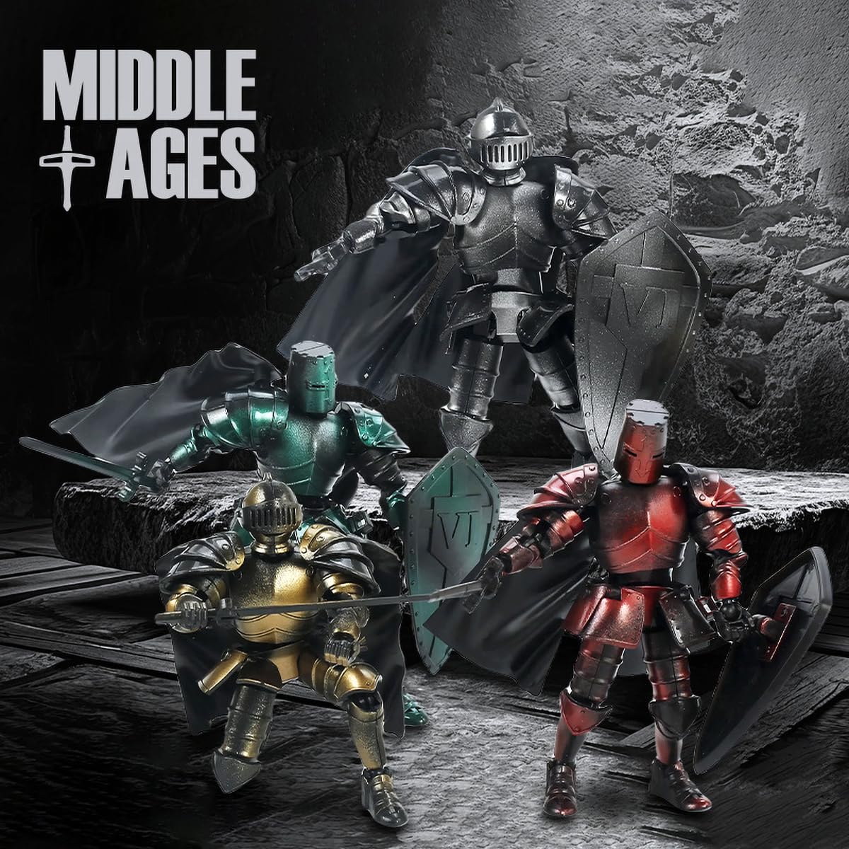 Mittelalterliche Ritter-Actionfigur, bewegliche Attrappe T13 bewegliche Roboterfigur, Fantasy-Krieger-Display-Modell (Montage erforderlich) (Gelb)