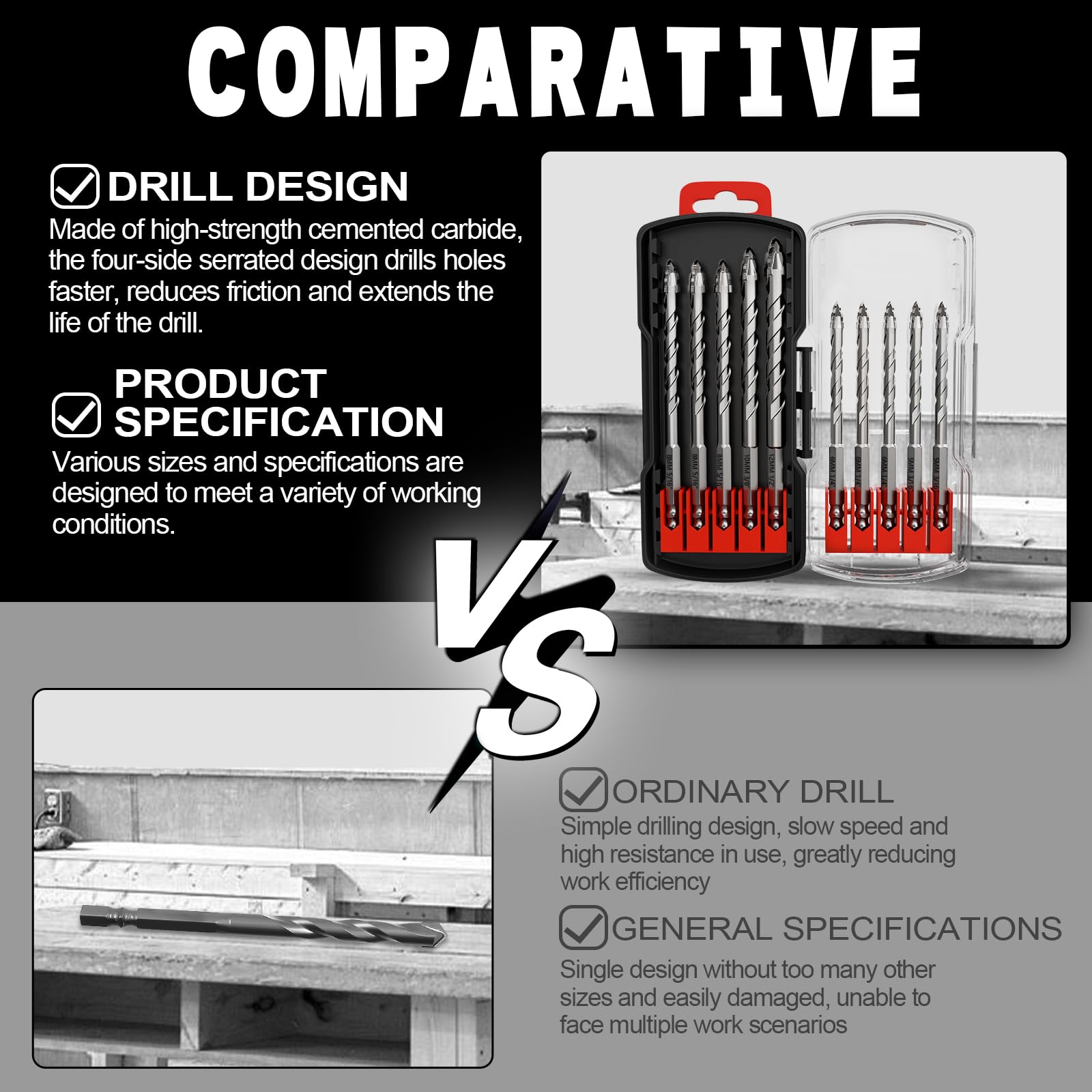 XZH 10Pcs Masonry Drill Bit Set (5mm to 12mm)-Hex Shank Set including Storage Case. Ideal for Concrete Tile, Brick, Glass - Image 3