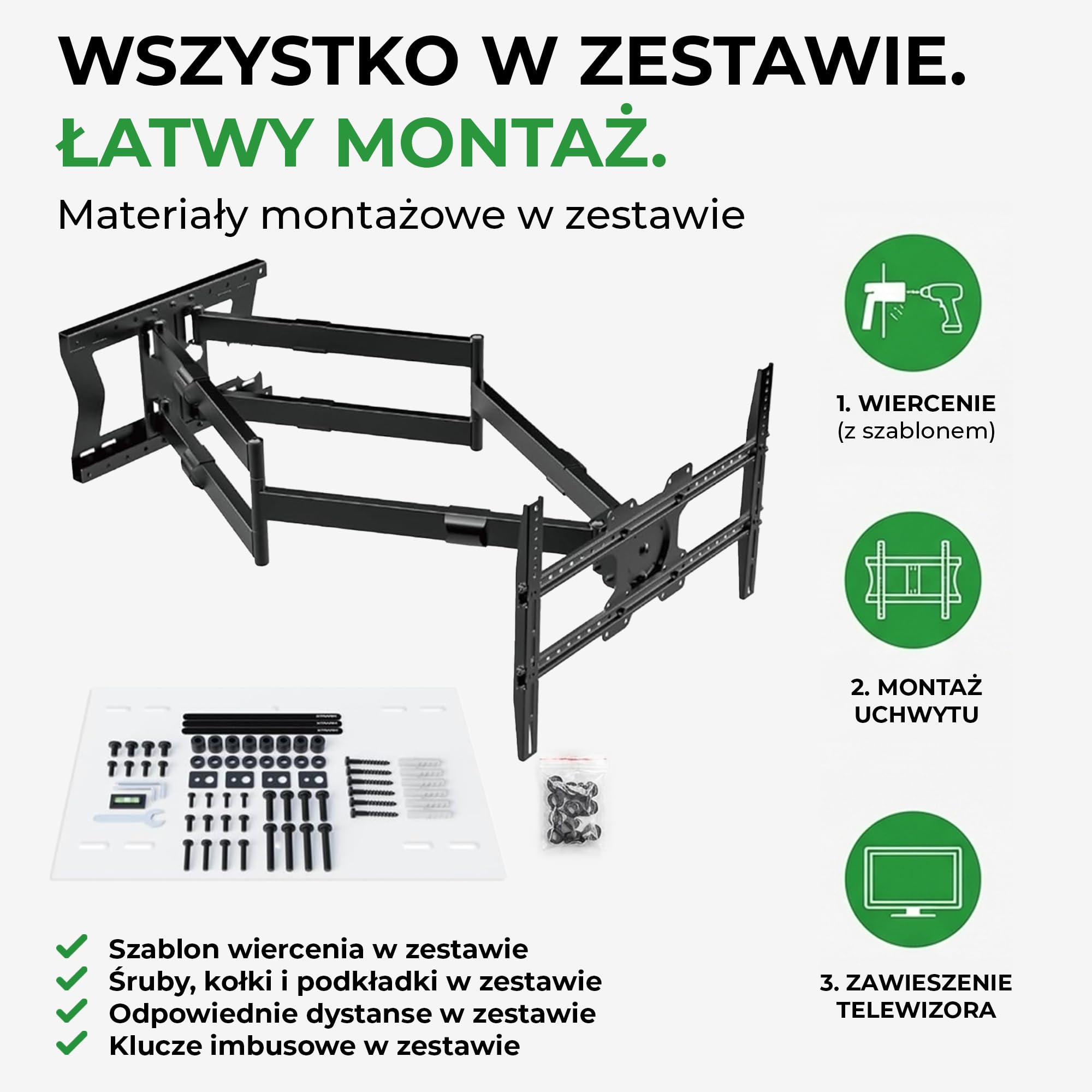 TiTon Double 100 cm Uchwyt ścienny do telewizora, obrotowy, uchylny 80kg, VESA max.600 czarny
