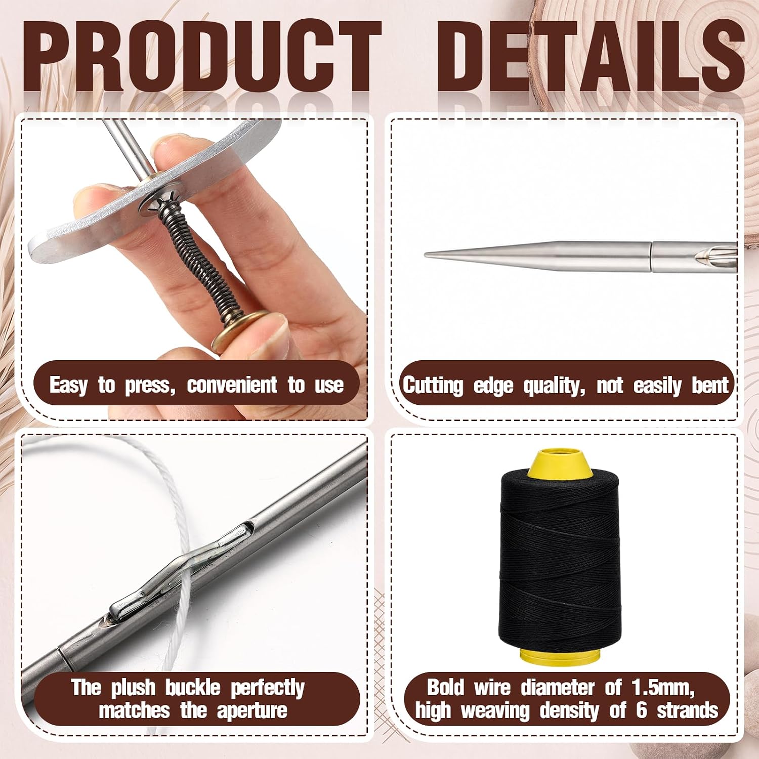 Otoolling Tufting Needle Set with Buttons and Thread Spool, Black, 300 M