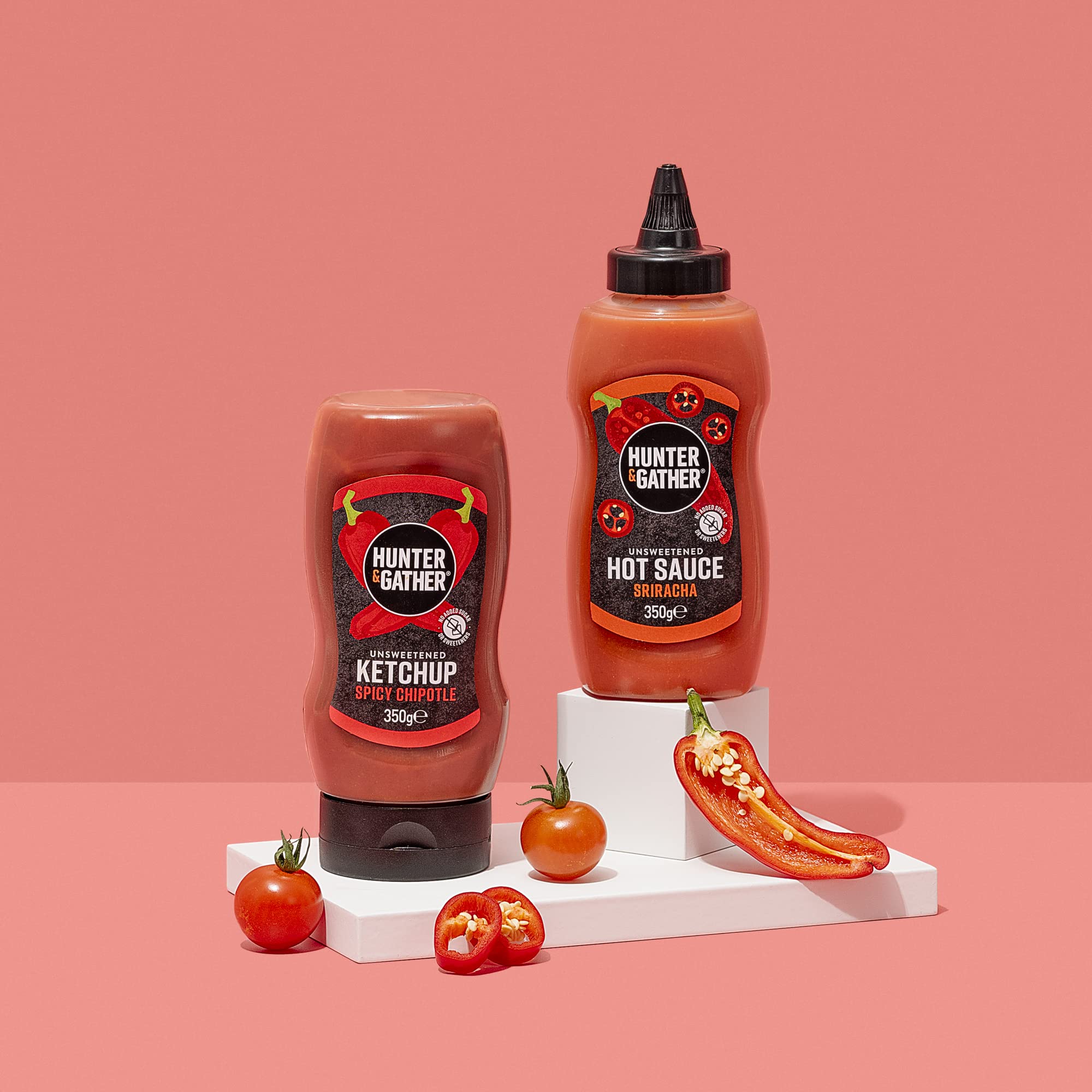Hunter & Gather Salsa de ketchup picante sin azúcar, 2 x 350 g de ketchup de chipotle picante, paleo, baja en carbohidratos y vegana, sin azúcar añadido y edulcorantes