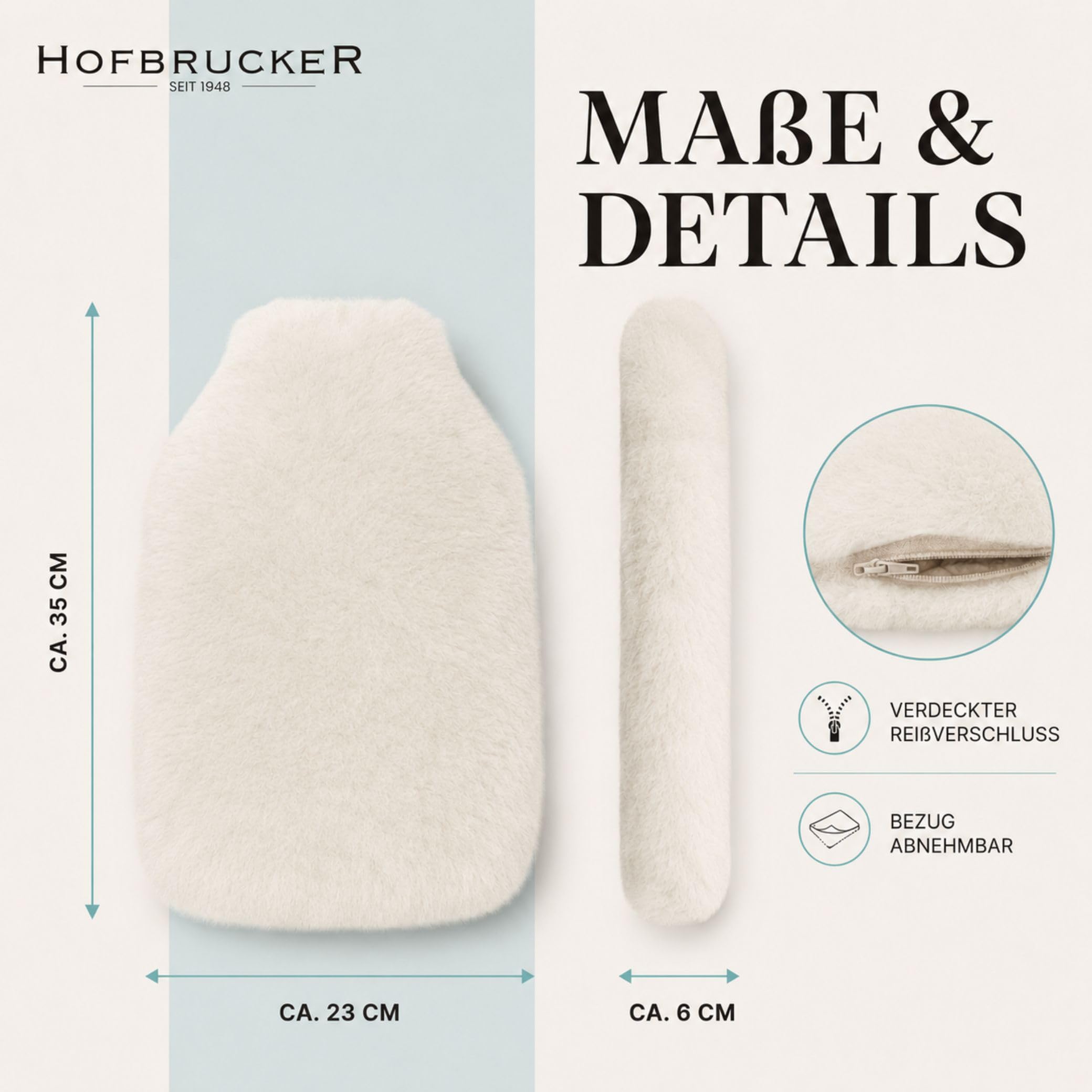Hofbrucker - Lot de 2 Bouteilles Chauffantes en Peau d'Agnneau et Bouillotte Blanc 2L - Classique - Bouteille Thérapeutique