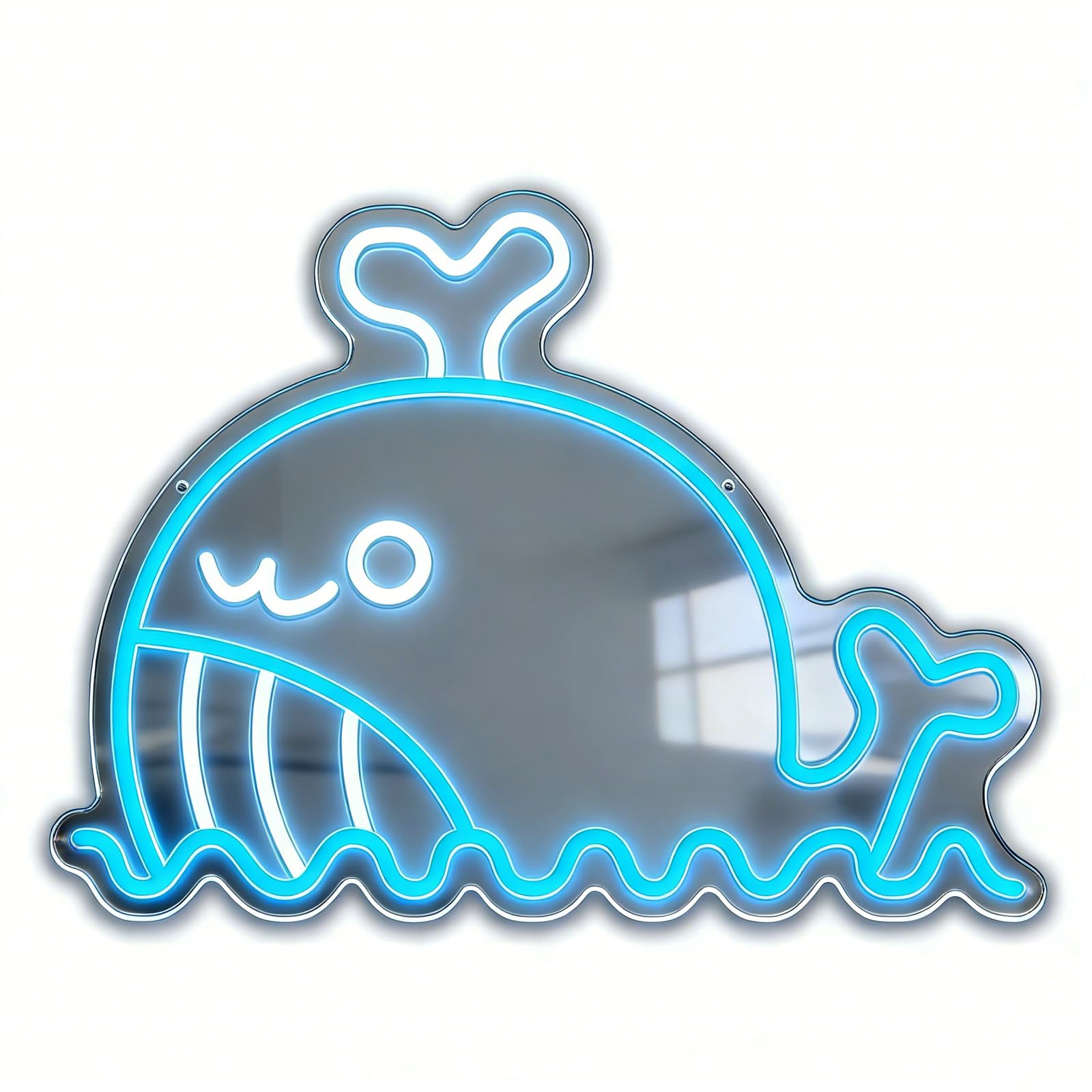 Dreamy Whale Shape USB Mirror LED neonowy znak, wisząca dekoracja pokoju dziecięcego o tematyce oceanu, miękka lampka nocna, kreatywna lampa nastrojowa do salonu/sypialni, prezent i dekoracja (biały +