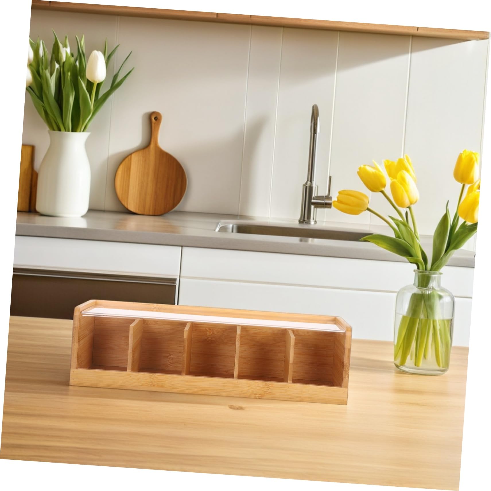 INOOMP Caja para Guardar Té Tapa Organizador de Bolsitas de Té de Compartimentos para Cocina Almacenaje y Especias