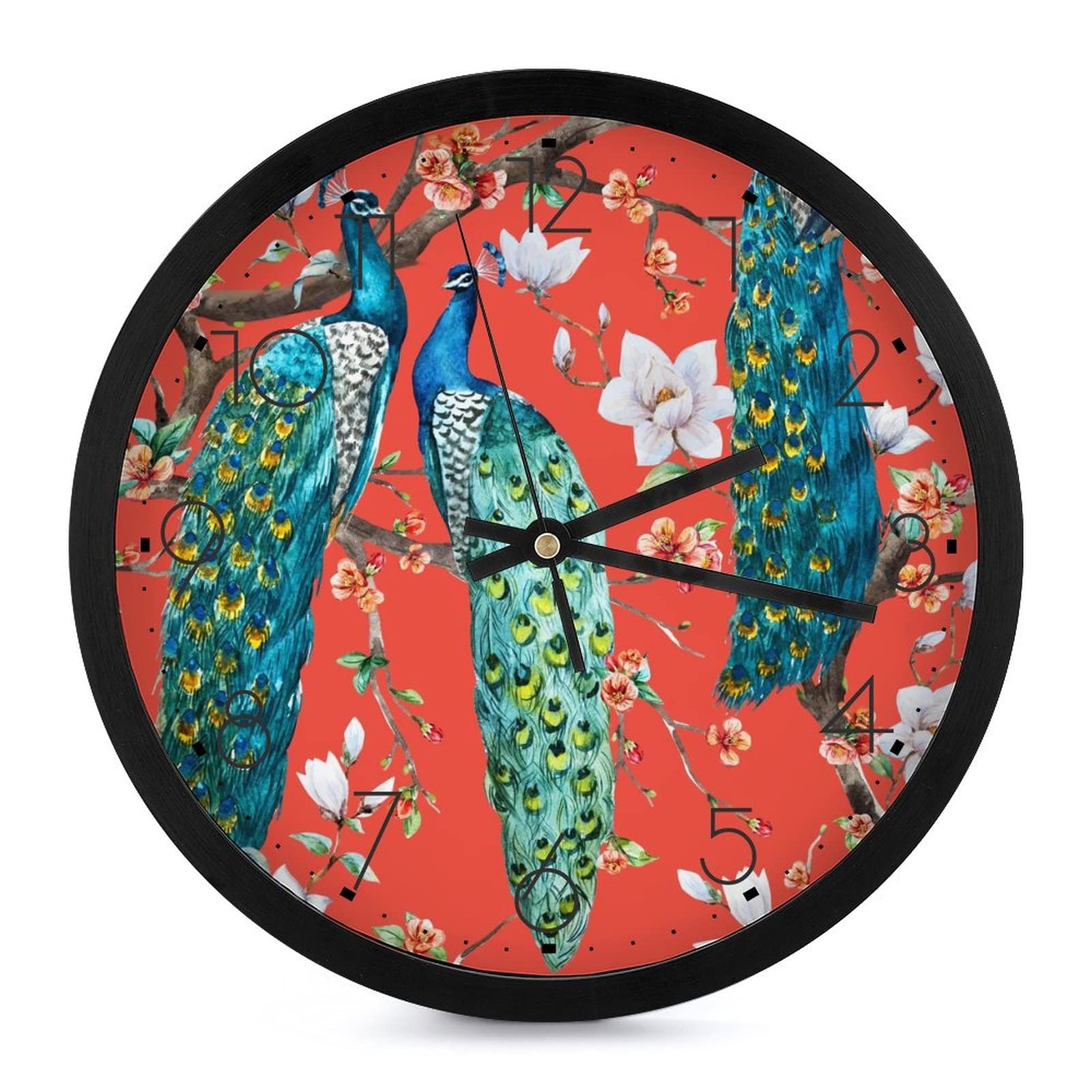 Horloge Murale Ronde Paon dans la Cuisine ou le Salon pour Lire l'Heure Facilement