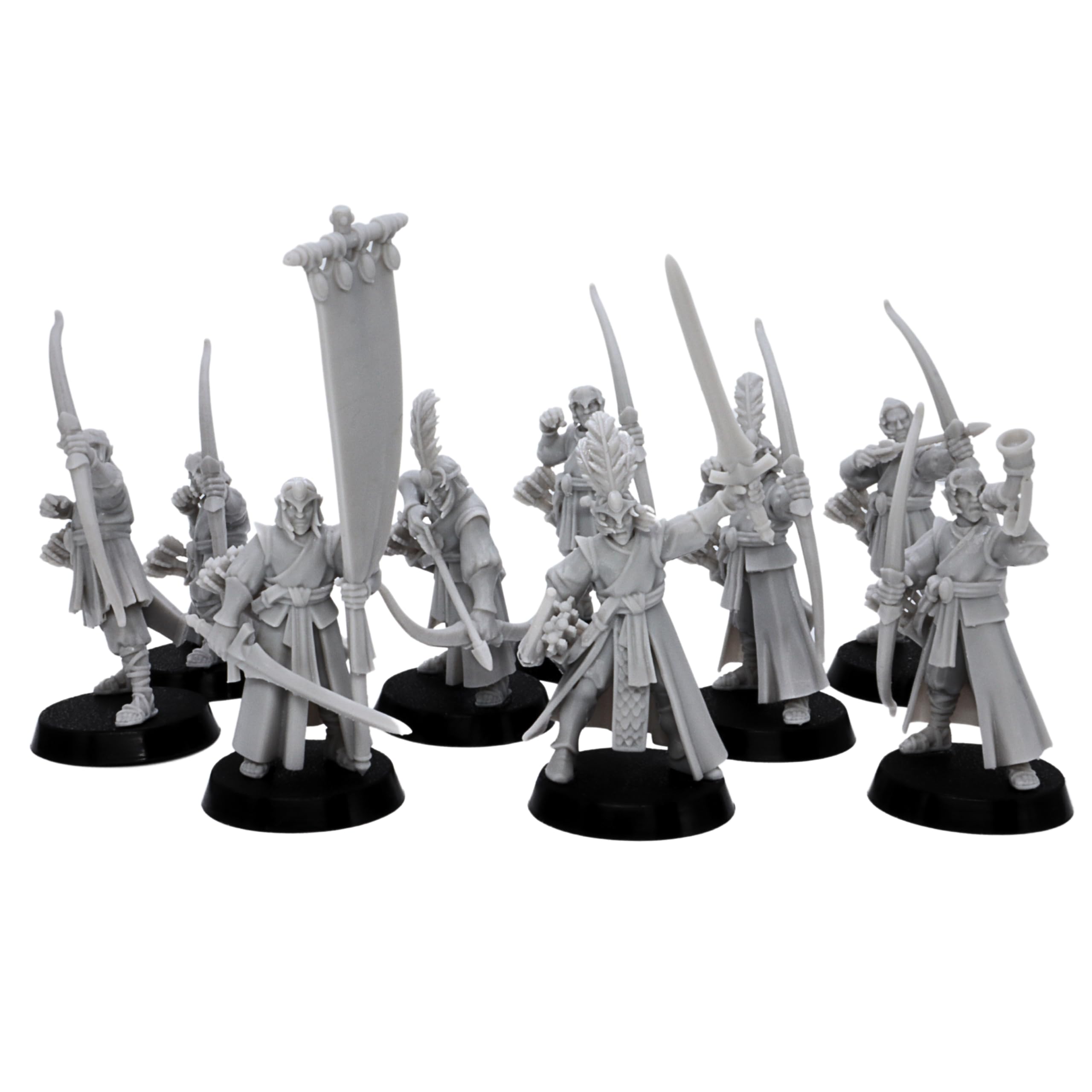 Forged Terrain Elf Archers - 10 Fantasy Elf Miniatures with Bows, Grey, 32mm Scale - Image 2