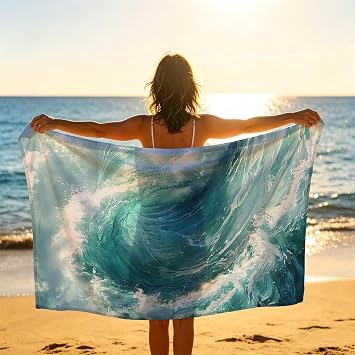 Sea Waves Beach Towel 180x120 Sand Resistant Quick Dry, Sea Beach Towels Oversized 72x48In Portable Comfortable als Bath Towels for Yoga Pool Picnic Blankets Travel Essentials Gifts for Women XTLS2262