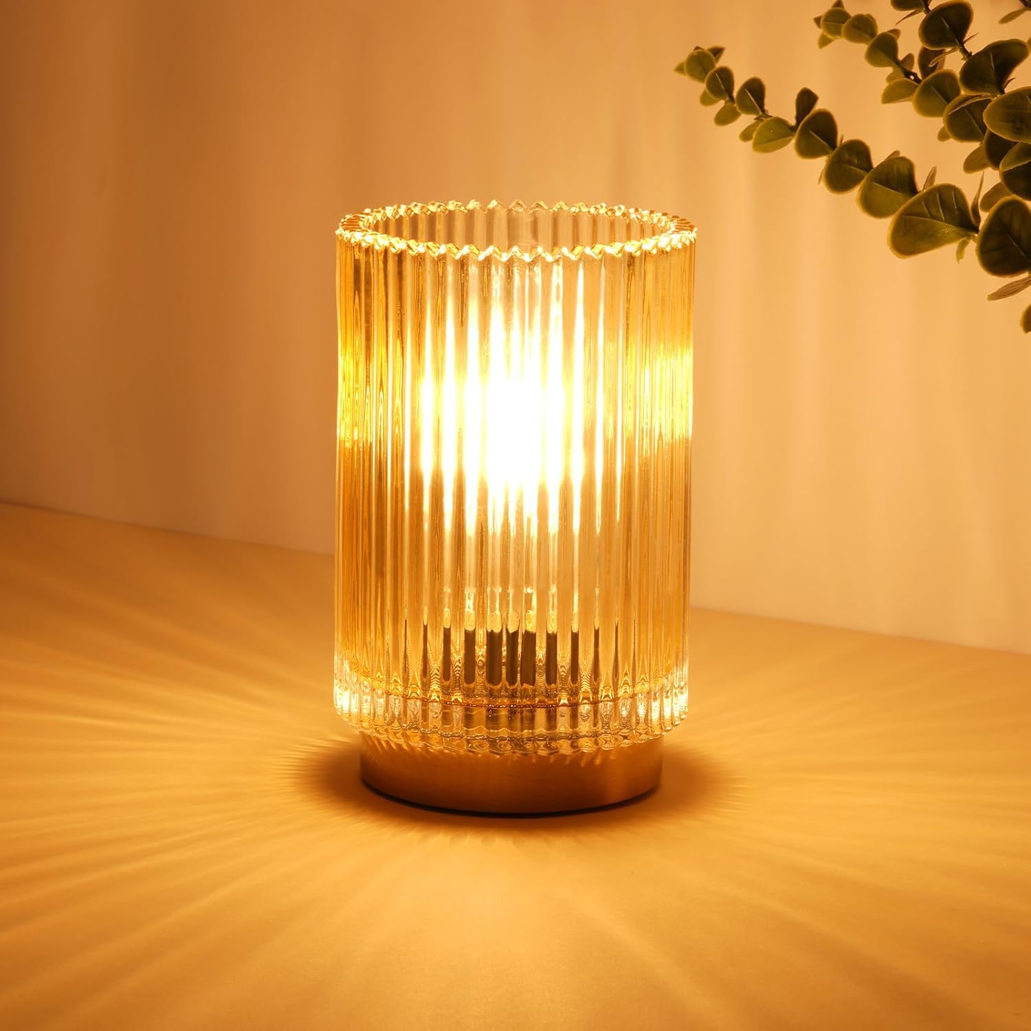 Battery Operated Lamp, Cordless Table Lamp with Timer, Desk Bedside Lamps with LED Warm Light, Glass Small Table Lamp for Bedroom, Bathroom, Living Room, Home Decor - Amber Amber 1