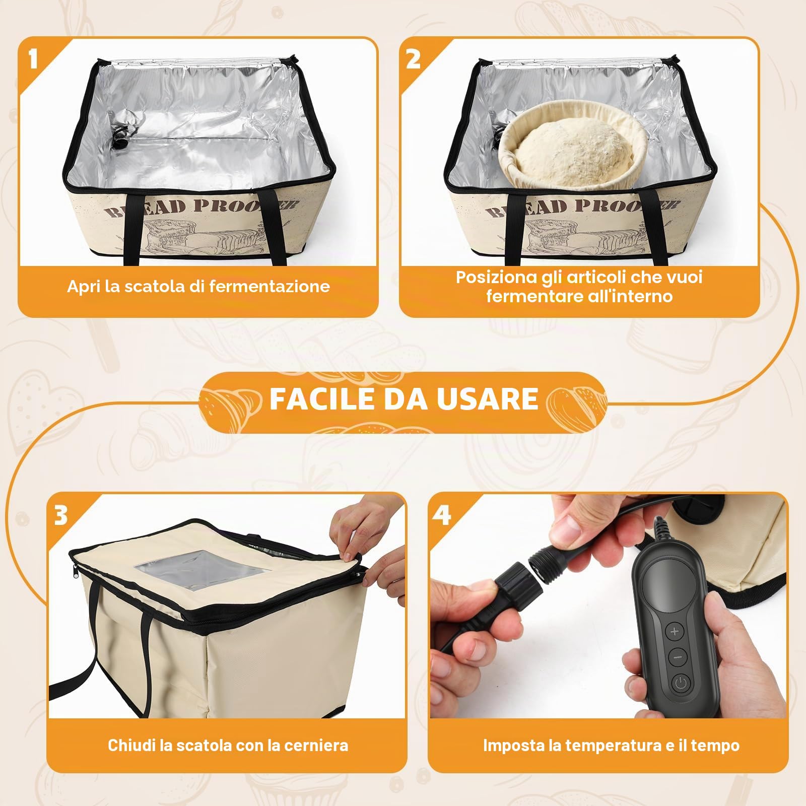 Scatola di lievitazione per pane con riscaldamento e sensore di temperatura NTC, scatola per impasto pieghevole da 30L con temperatura regolabile e timer, camera di lievitazione per pane, yogurt