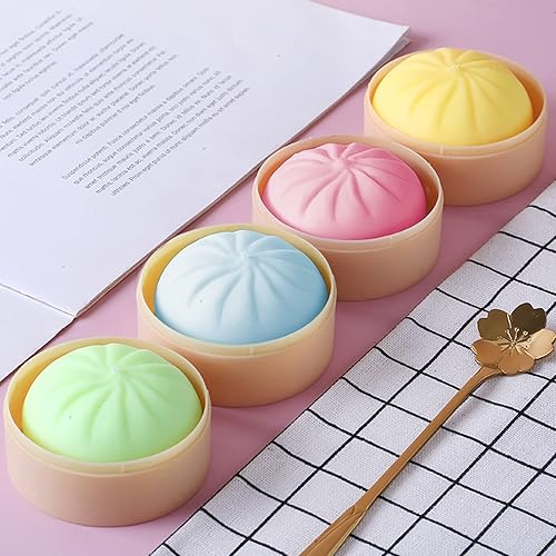 Miniatura 2 de Juego de 4 dumplings esponjosos y coloridos de juguete para aliviar la ansiedad, juguete antiestrés para apretar, panecillo con vaporizador,