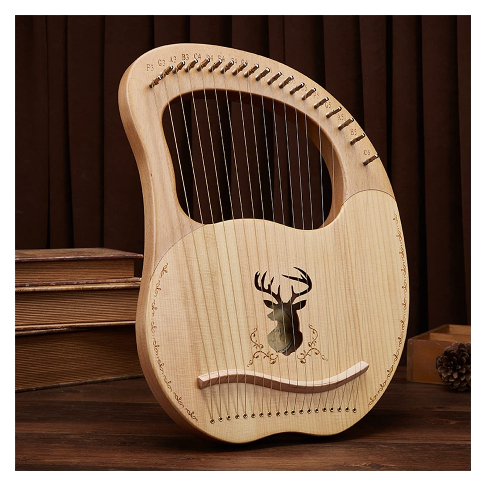 Lyre Harfe Mahagoni Harp String 19 Design Tragbares Musical Lyre Harp Wood Music Tool (Color : 19 strings Style B)