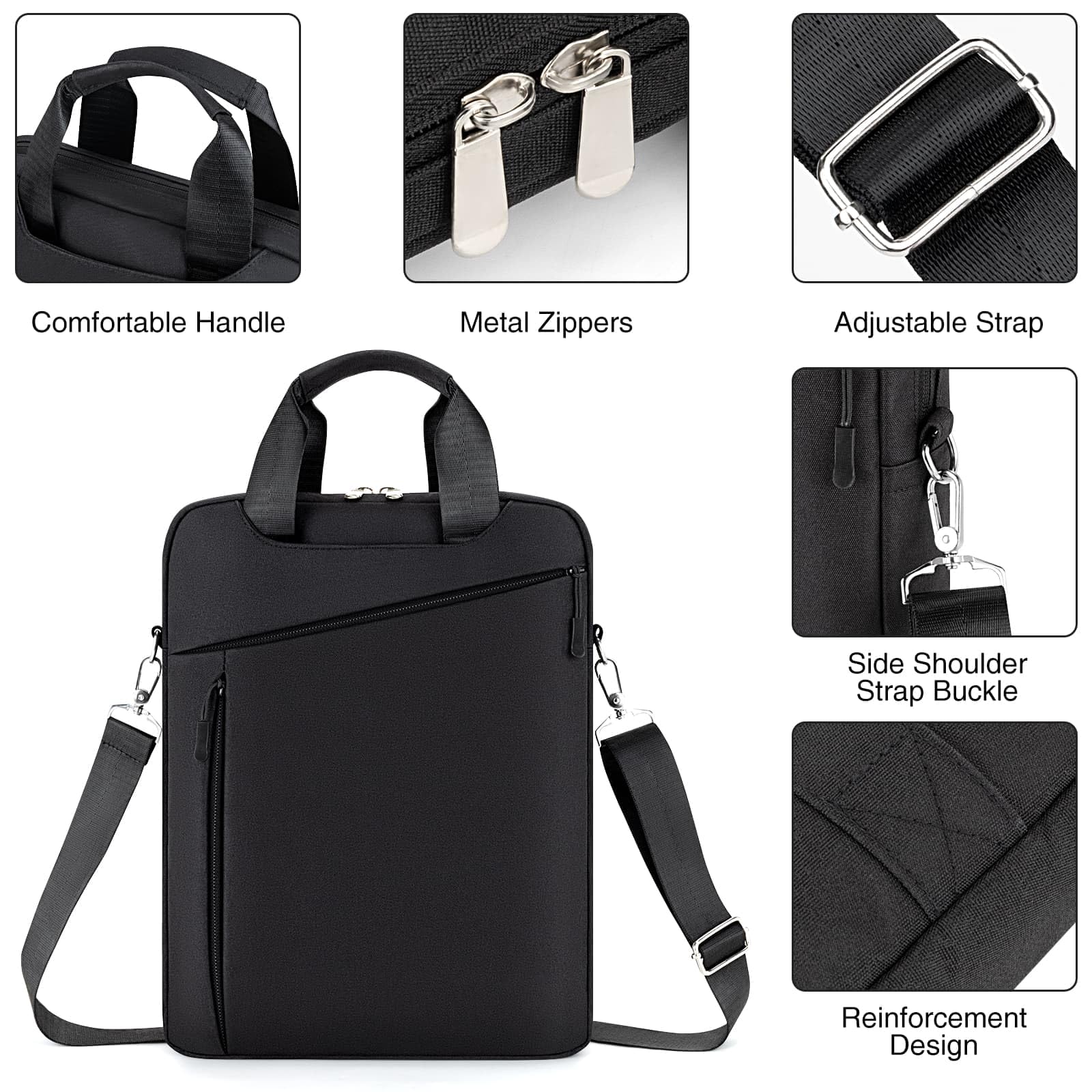 Borsa Porta PC Laptop Portatile per Tablet Custodia14 Pollici MacBook Pro M4 M3 M2 M1(2024-2021)/13,6 Pollici MacBook air M4 M3 M2, borsa Porta Notebook Computer Tracolla, Nero