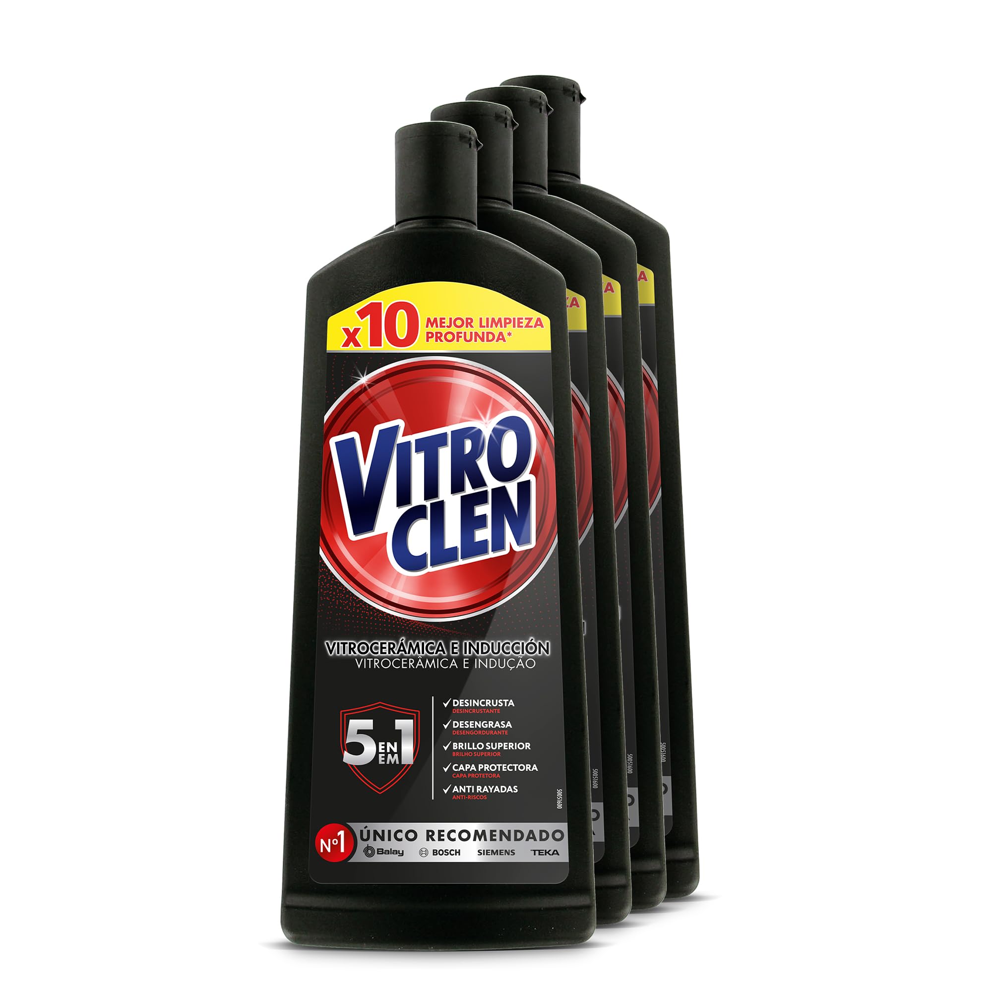 Vitroclen limpiador de vitrocerámica en crema, acción protectora y desengrasante, pack de 4 x 450 ml
