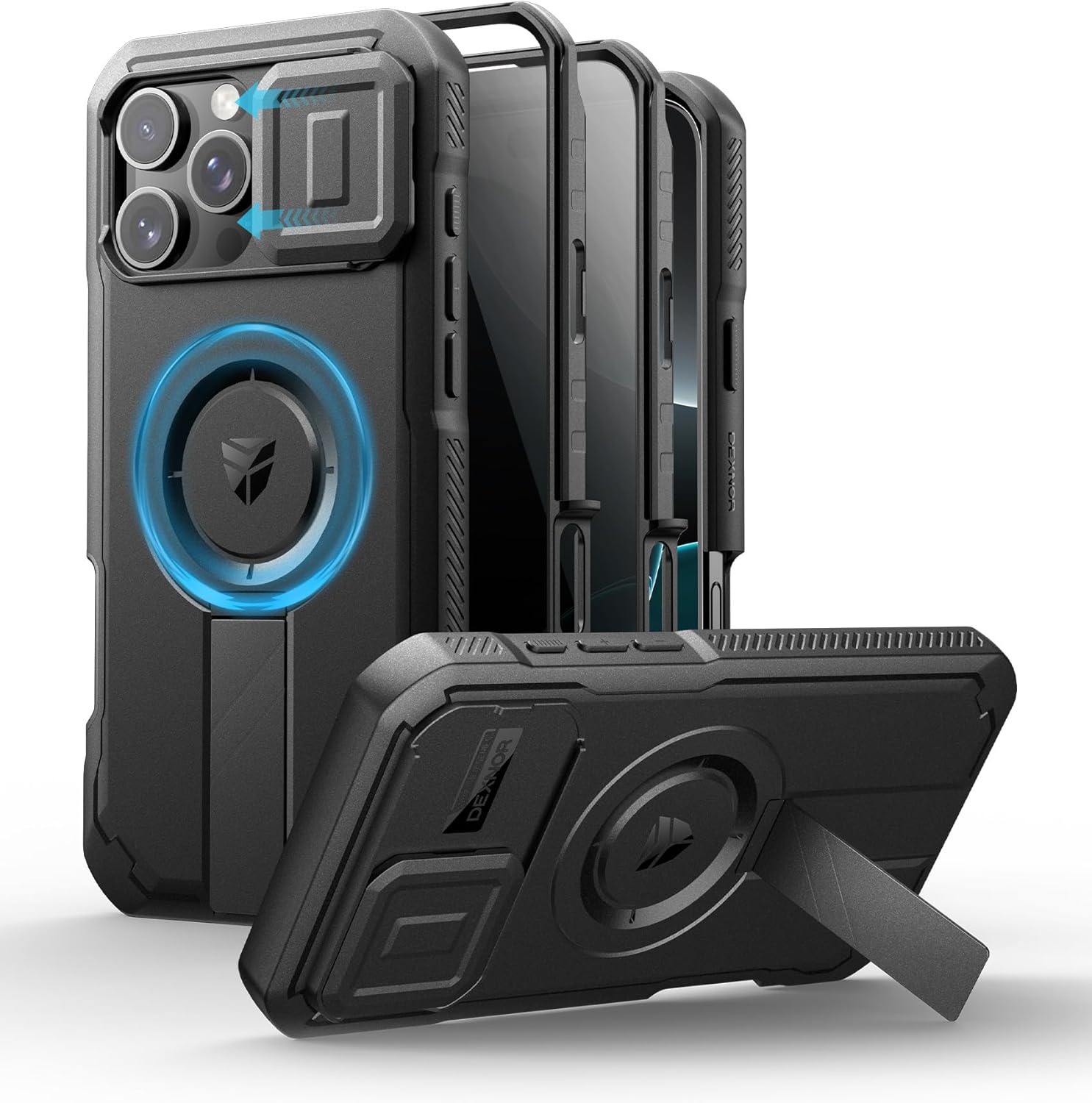 Dexnor for iPhone 16 Pro Max Case with Slide Camera Cover & Adjustable Kickstand & Privacy Screen Protector, Compatible with MagSafe Rugged Bumper Case Magnetic Protective Cover 6.9 Inch,Black