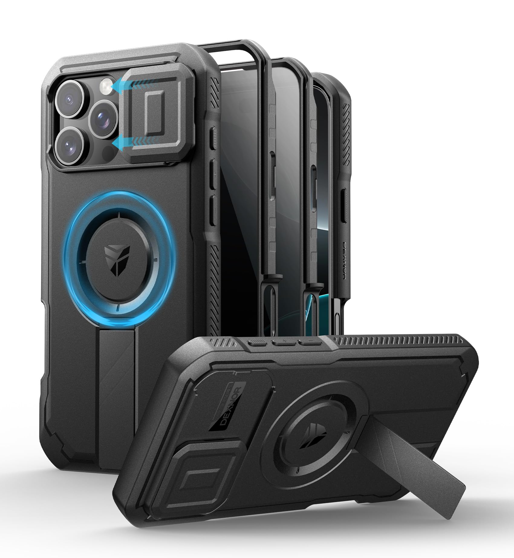 Dexnor for iPhone 16 Pro Max Case with Slide Camera Cover & Adjustable Kickstand & Privacy Screen Protector, Compatible with MagSafe Rugged Bumper