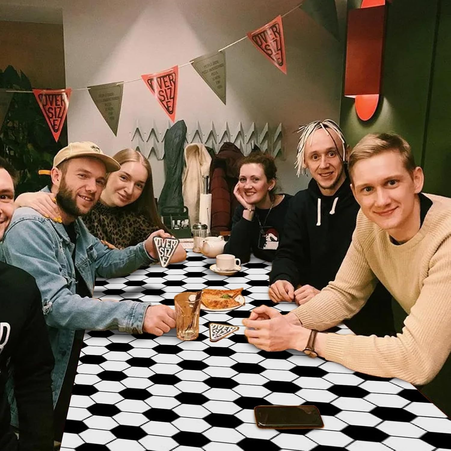 CIEHER 3 Pack Football Tablecloth for World Football Cup Party Decorations, Green White & Black Disposable Plastic Table Cover Soccer Party Favors Supplies - Image 6