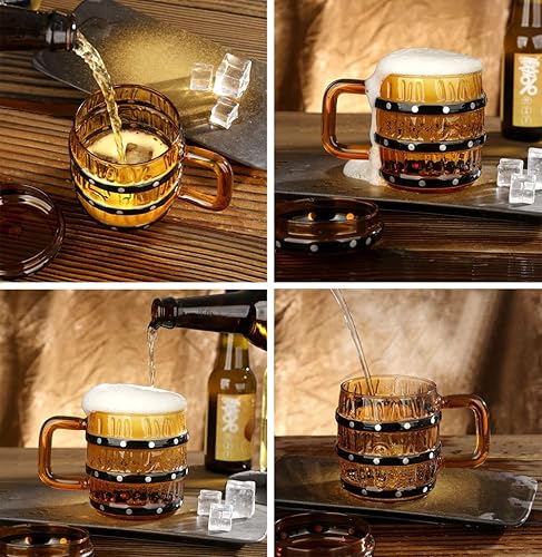 Miniatura 5 de Vaso de madera en forma de barril de vidrio taza de cerveza con forma de barril de vidrio con tapa