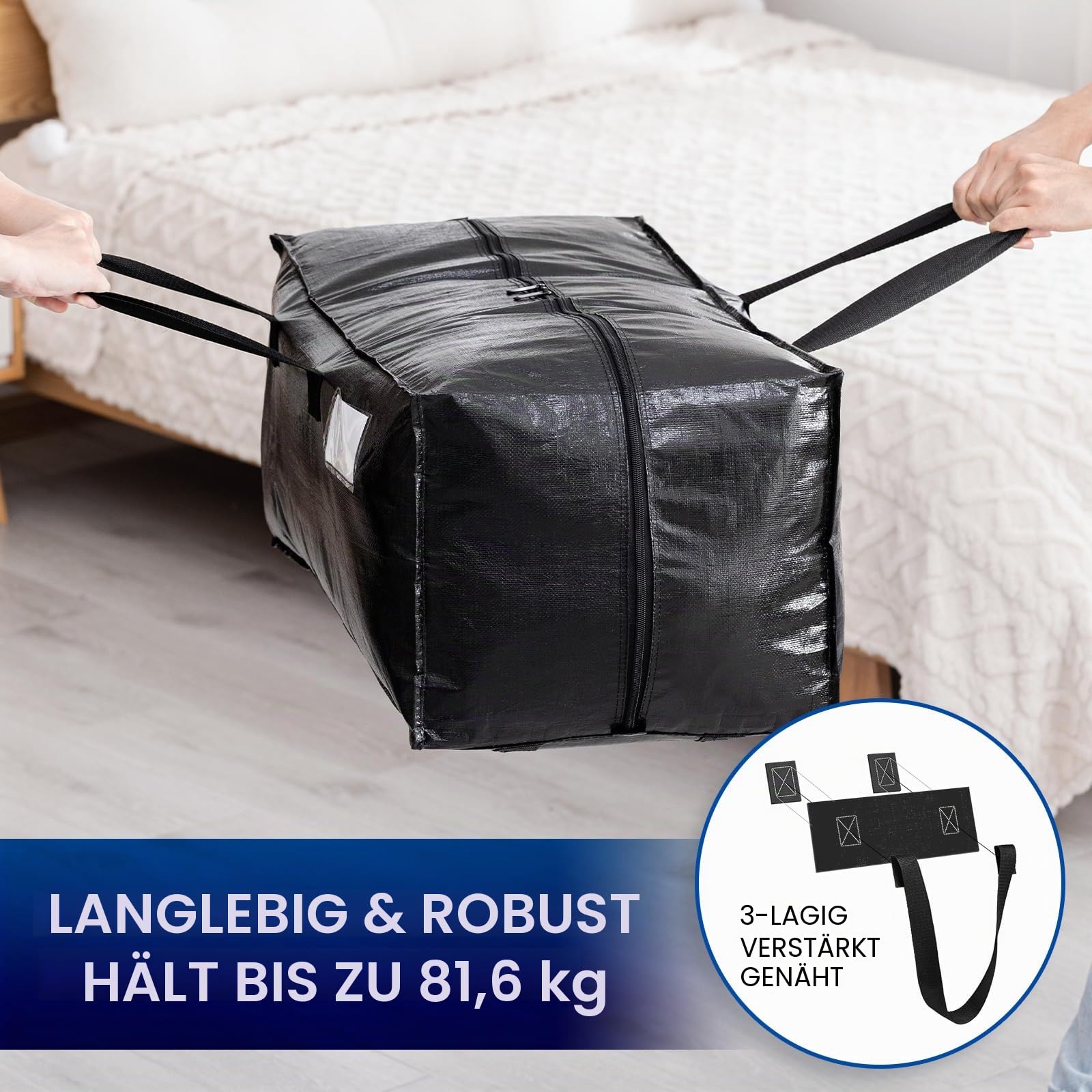 TAILI Heavy-Duty Umzugstaschen,Aufbewahrungstasche mit Griffen,Schwarz