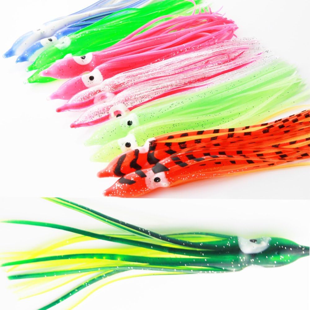 Flasher Jig 20PCS Fishing Lures Squid Skirts Octopus Lures, Glow Soft Squid Skirt Fishing Lures