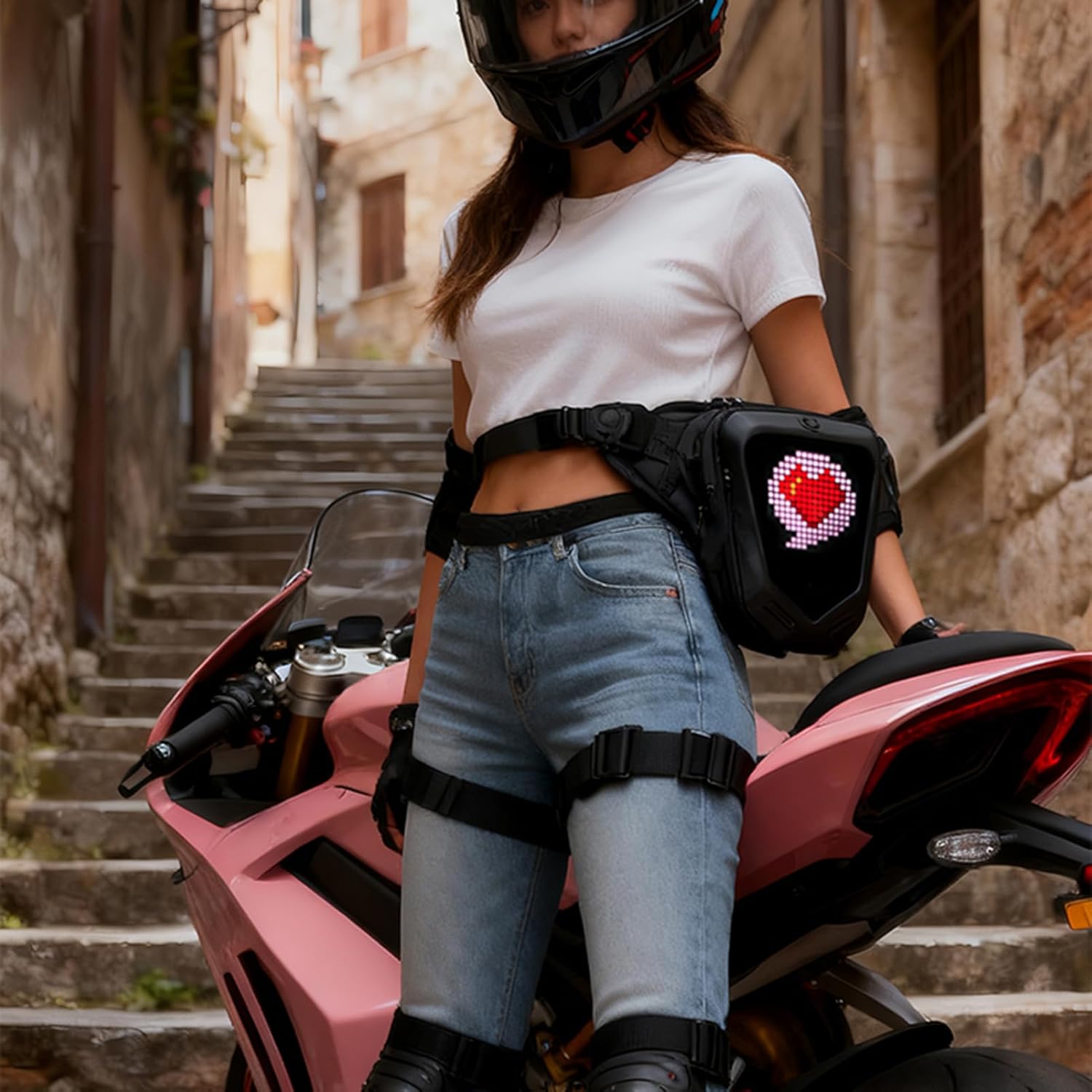 doorslay LED Sport Waist Pack with App Control & Adjustable Leg Straps - EVA Hard Shell Running Bag for Men, Cycling, Hiking & Outdoor Activities