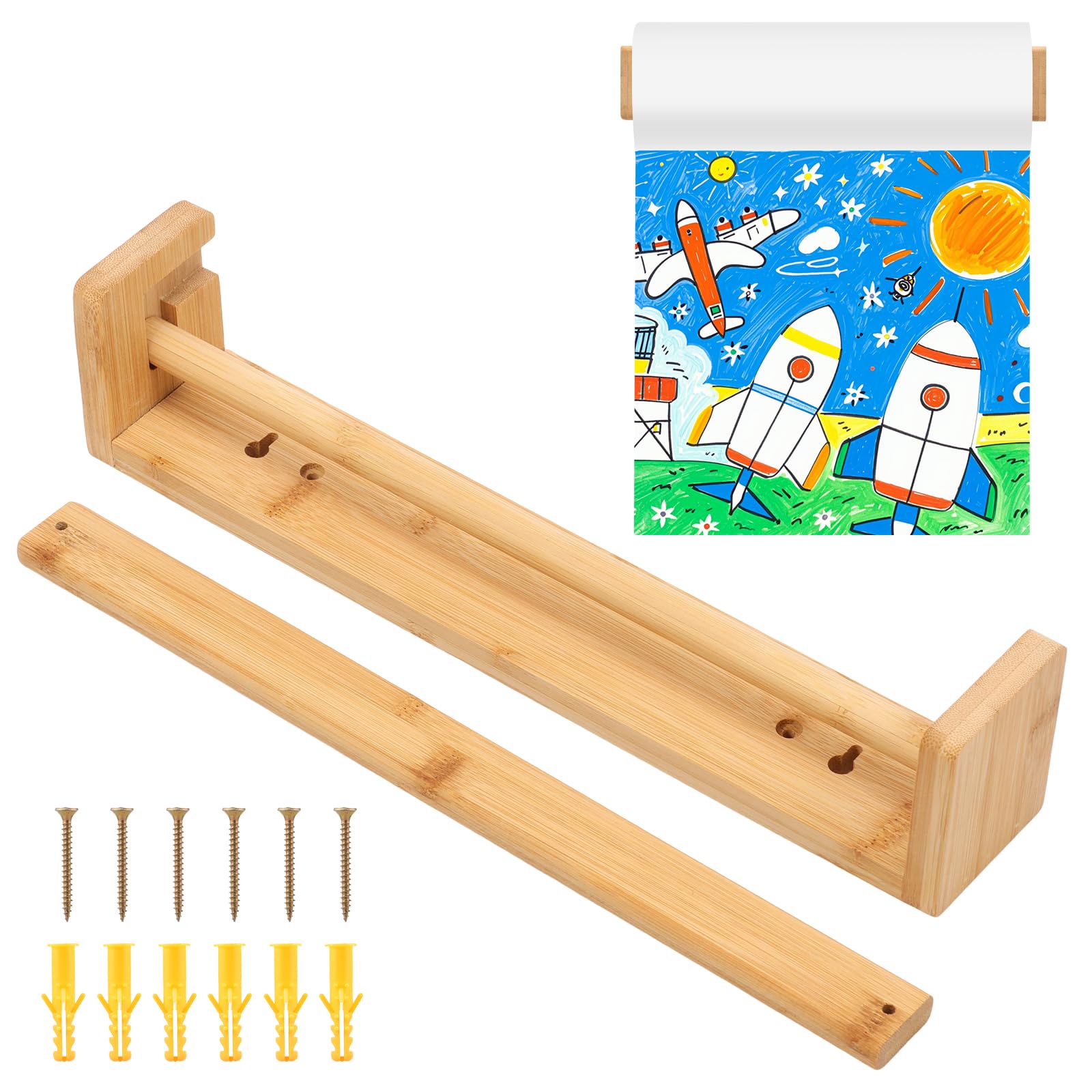 Wall Mount Wood Paper Roll Holder,13 Inch Papers Roll Dispenser for Drawing Writing Doodle Art,Art Painting Easel for Kids to Entertain, Doodle & Play(NO Paper)