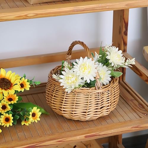 Miniatura 6 de Cesta de picnic de mimbre pequeña con asa, cesta de flores de sauce para bodas, jardín y decoración del hogar, cesta de almacenamiento de mimbre,