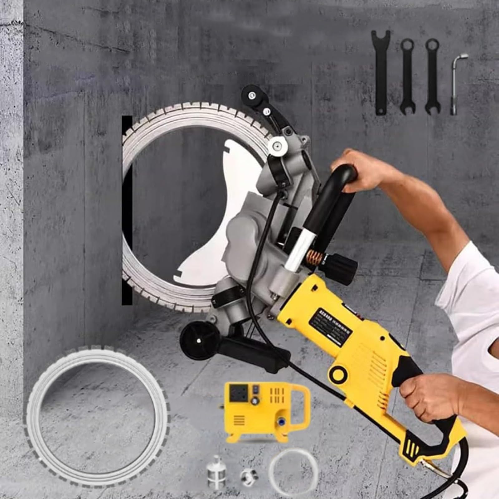YXYLJOZ 5000w Toroidal Electric Concrete Saw with 29 cm Cutting Depth,Electric Ring Saw Wall Cutting Machine for Stone, Metal, Steel Bars, Bricks, Includes Water Pump,220v (2xblade)