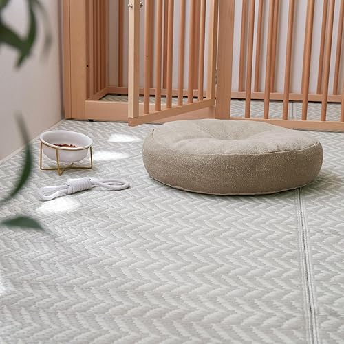 萩原 洗える い草風カーペット グレー 江戸間12.5畳 約435X440cm 「パスラッシュ」 ラグ 花ござ 子供部屋 ペット 保護 パステルカラー