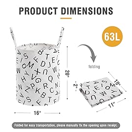 TECHMILLY Large Storage Basket for Girls and Boys, Collapsible Laundry Hamper with Long Handles, Toy Bins for Nursery, Kids Room Dcor