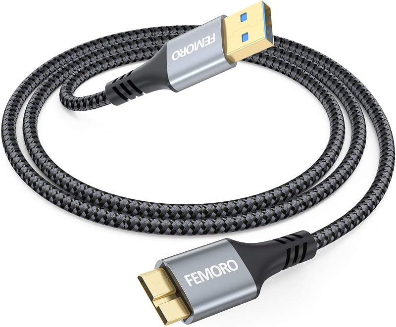 FEMORO External Hard Drive Cable 3ft, High Speed 5Gbps Data Transfer USB 3.0 A to Micro B Cord Replacement for Seagate, Western Digital WD My Passport, Toshiba Canvio, LaCie External SSD/HDD