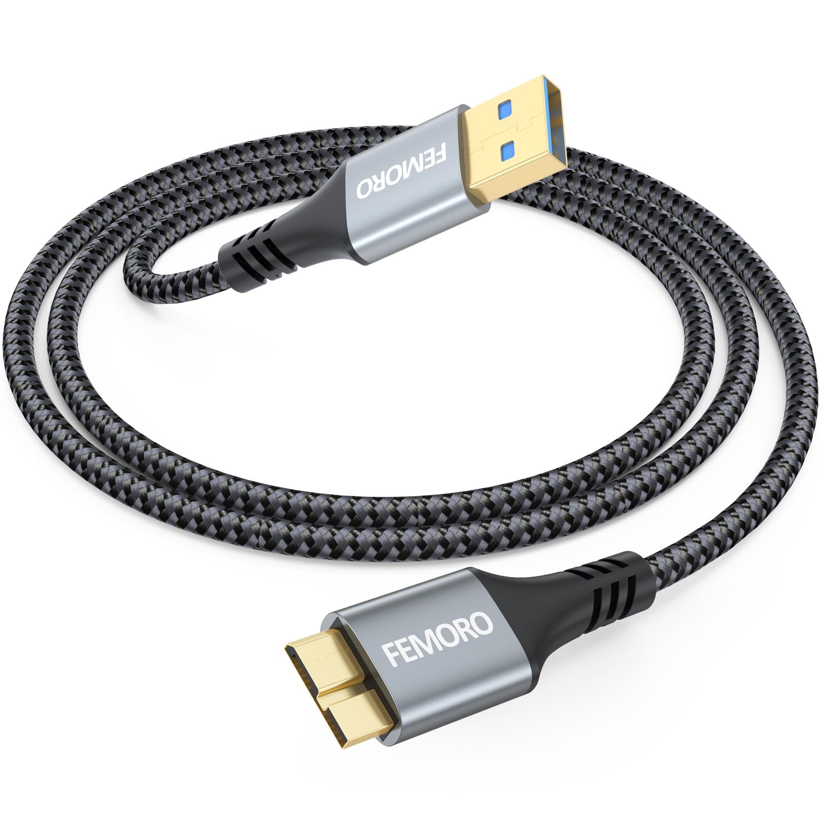 FEMORO External Hard Drive Cable 3ft, High Speed 5Gbps Data Transfer USB 3.0 A to Micro B Cord Replacement for Seagate, Western Digital WD My Passport, Toshiba Canvio, LaCie External SSD/HDD