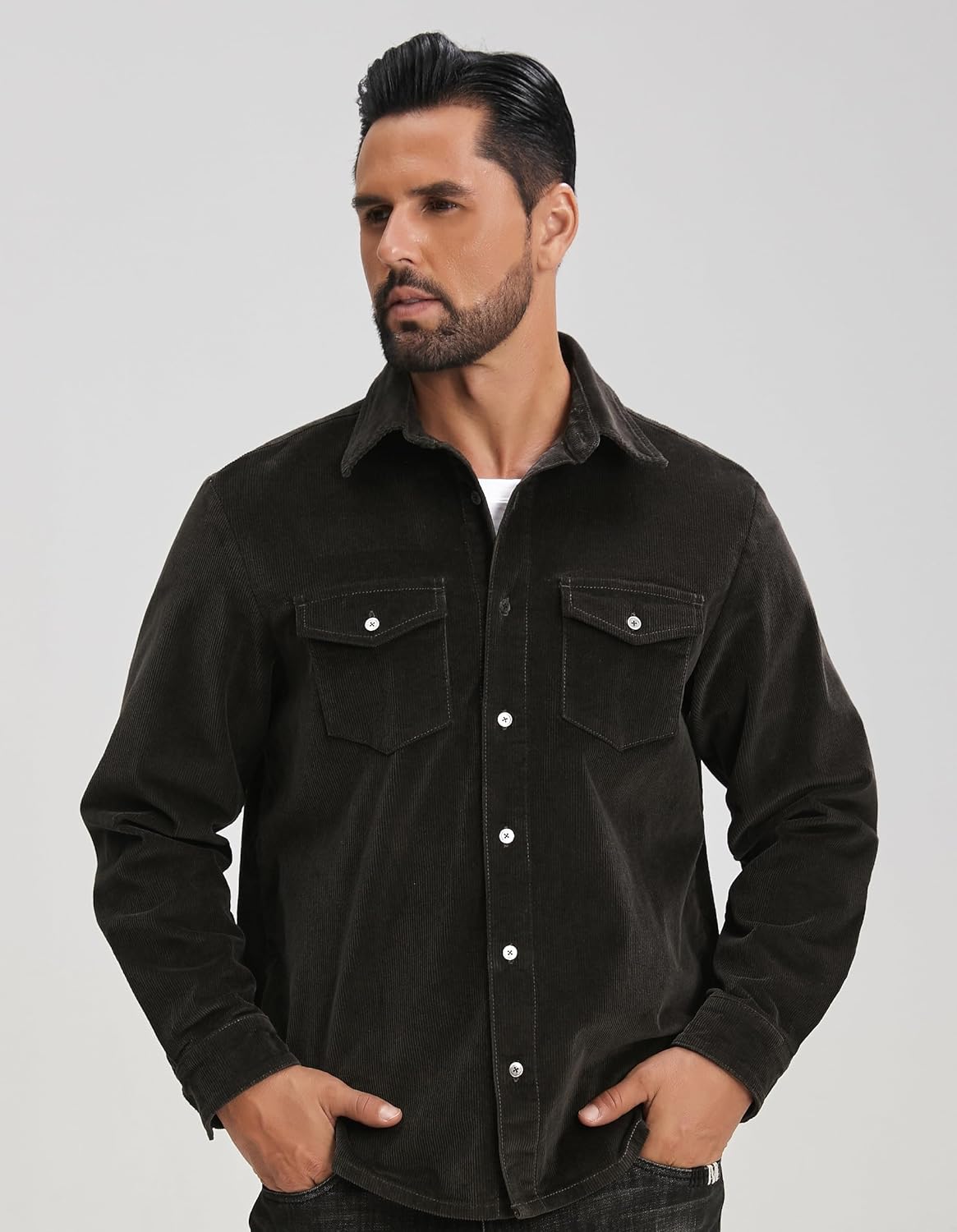 TEGIAS Mens Corduroy Shirt Jacket Shirt Casual Shacket - Image 4