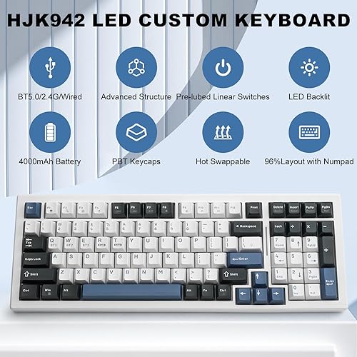 Miniatura 7 de Teclado mecánico inalámbrico BT5.02.4GHzUSB, LED multicolor con más de 18 modos, teclado personalizado intercambiable en caliente, interruptores