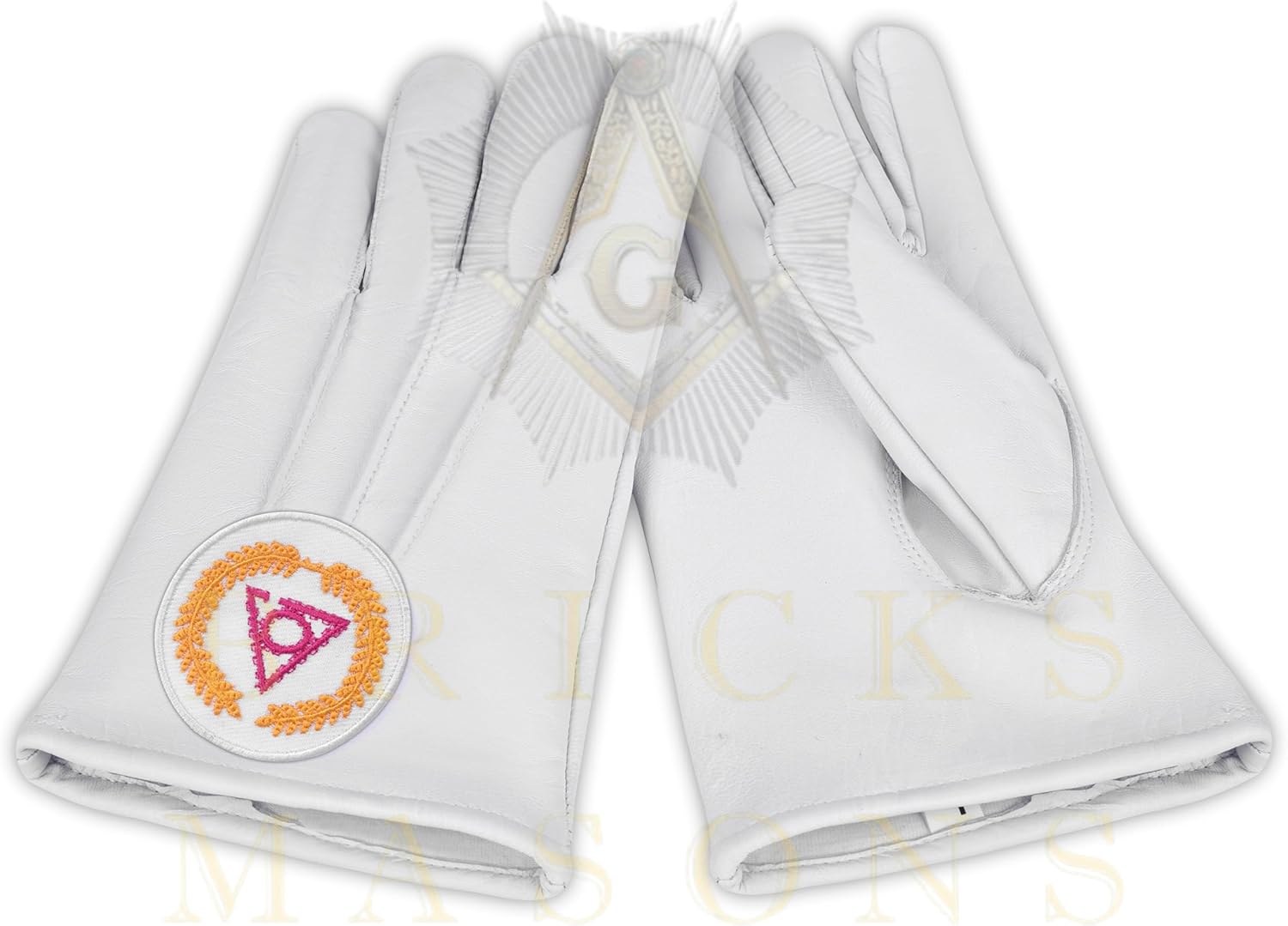 Bricks Masons Premium White Leather Gloves – Custom Embroidered Patch,Comfortable & Durable