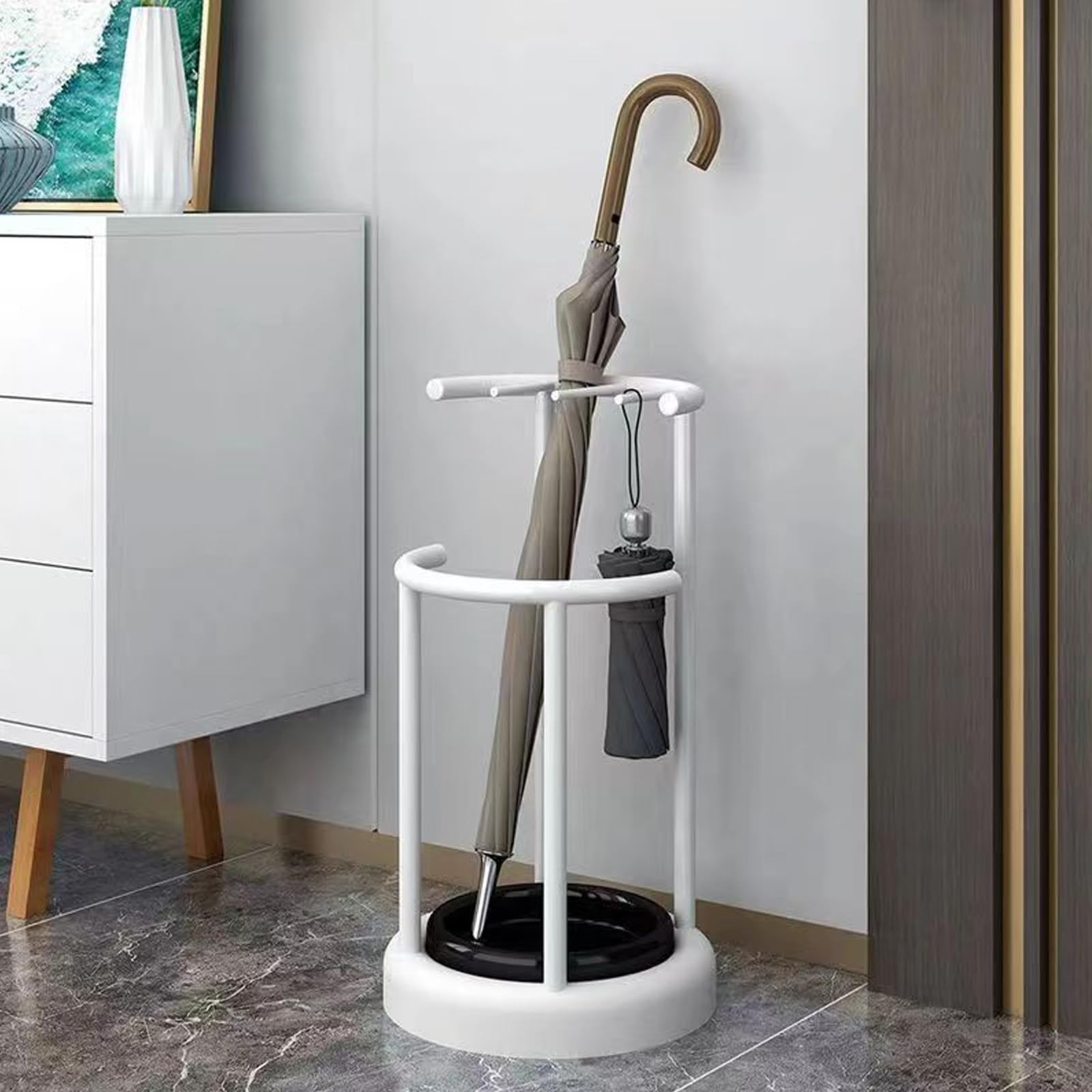 Umbrella Stand Metal Cane Stand Modern Minimalist Design Personalized Umbrella Stand Uniquee Creative Decoration Umbrella Bucket With Removable Drip Tray (Color : White)