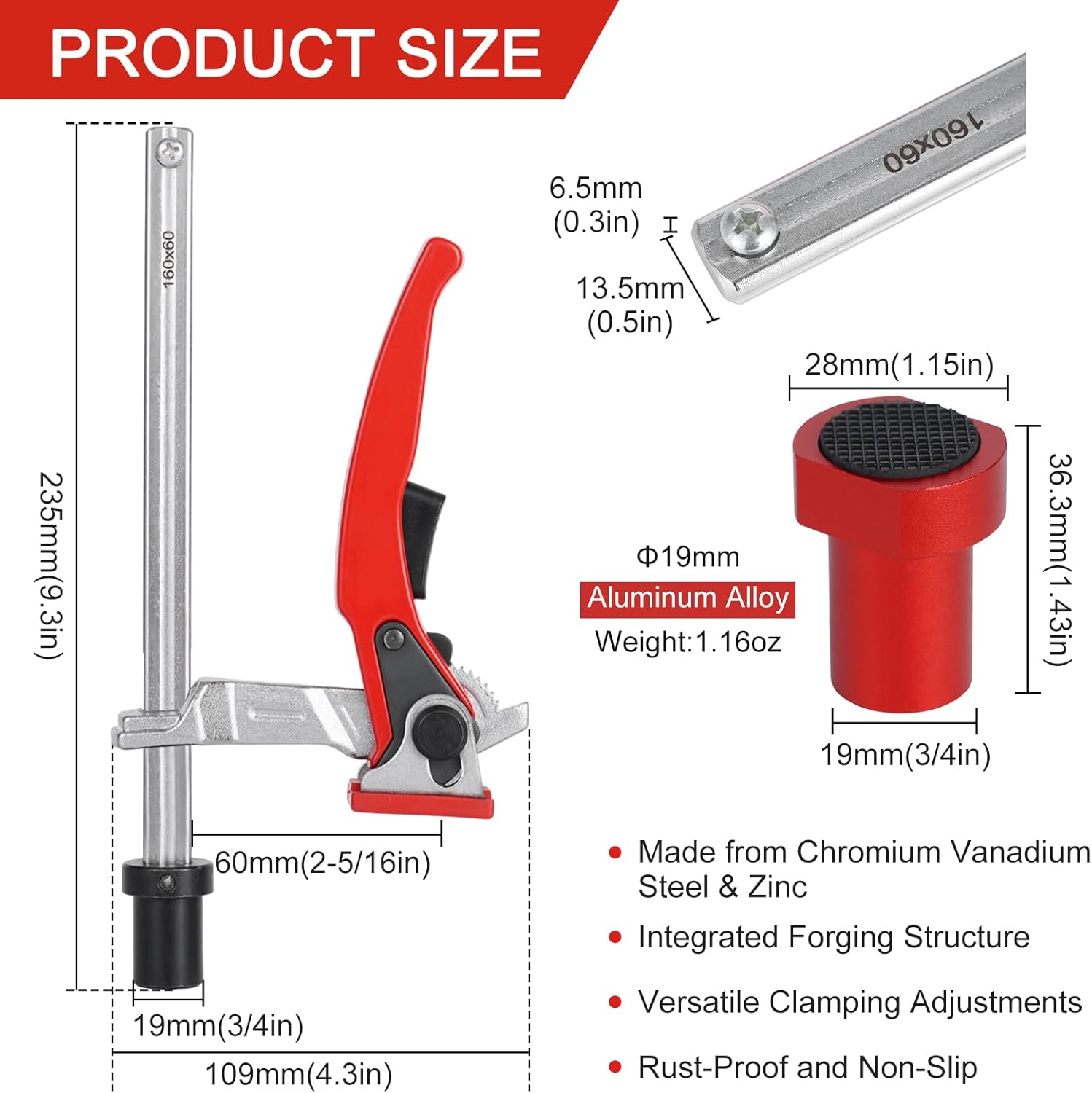 2 Pack Ratcheting Table Clamp, MFT Table Workbench Quick Ratchet Bench Dog Clamp with 3/4" Bench Dogs Aluminum Alloy Non-Slip Pads(2pcs) for Woodworking & DIY Projects