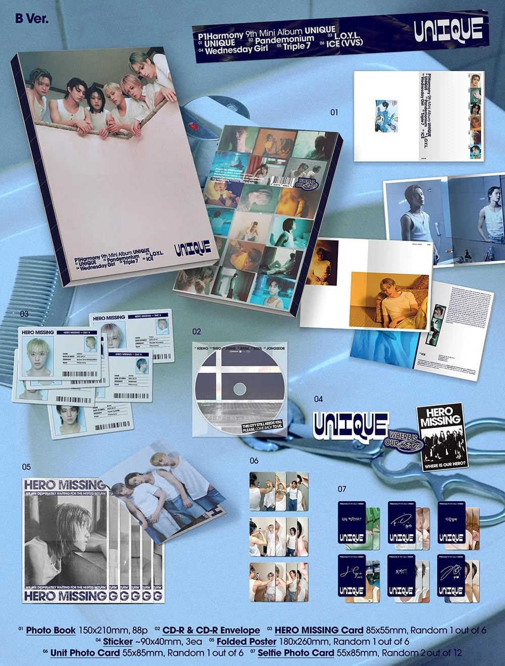 Amazon.com: P1Harmony UNIQUE 9th Mini Album [B Ver.] Photobook +