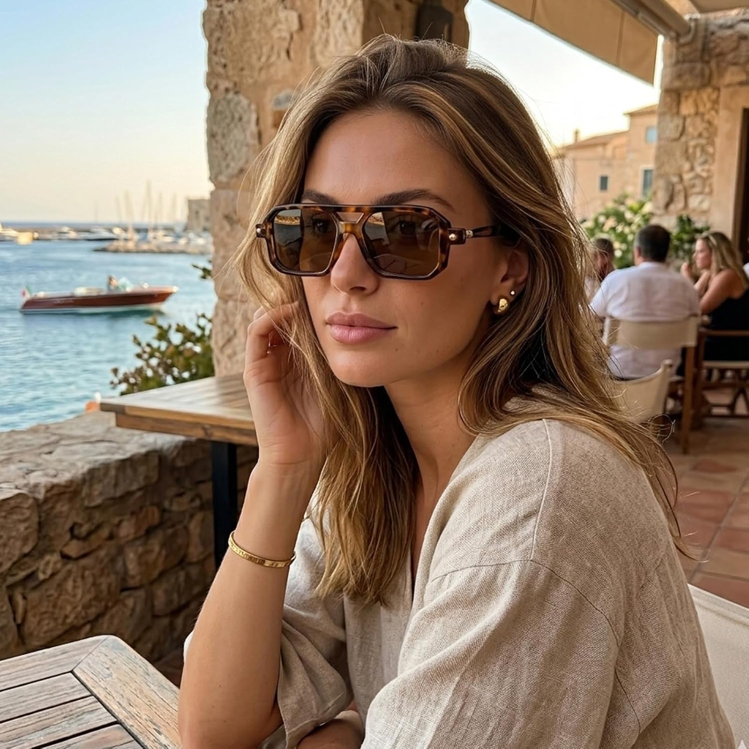 Dollger Retro Aviator Sunglasses for Women Men, Trendy Square Sun Glasses Vintage 70s Pilot Frame UV400 Protection image 2