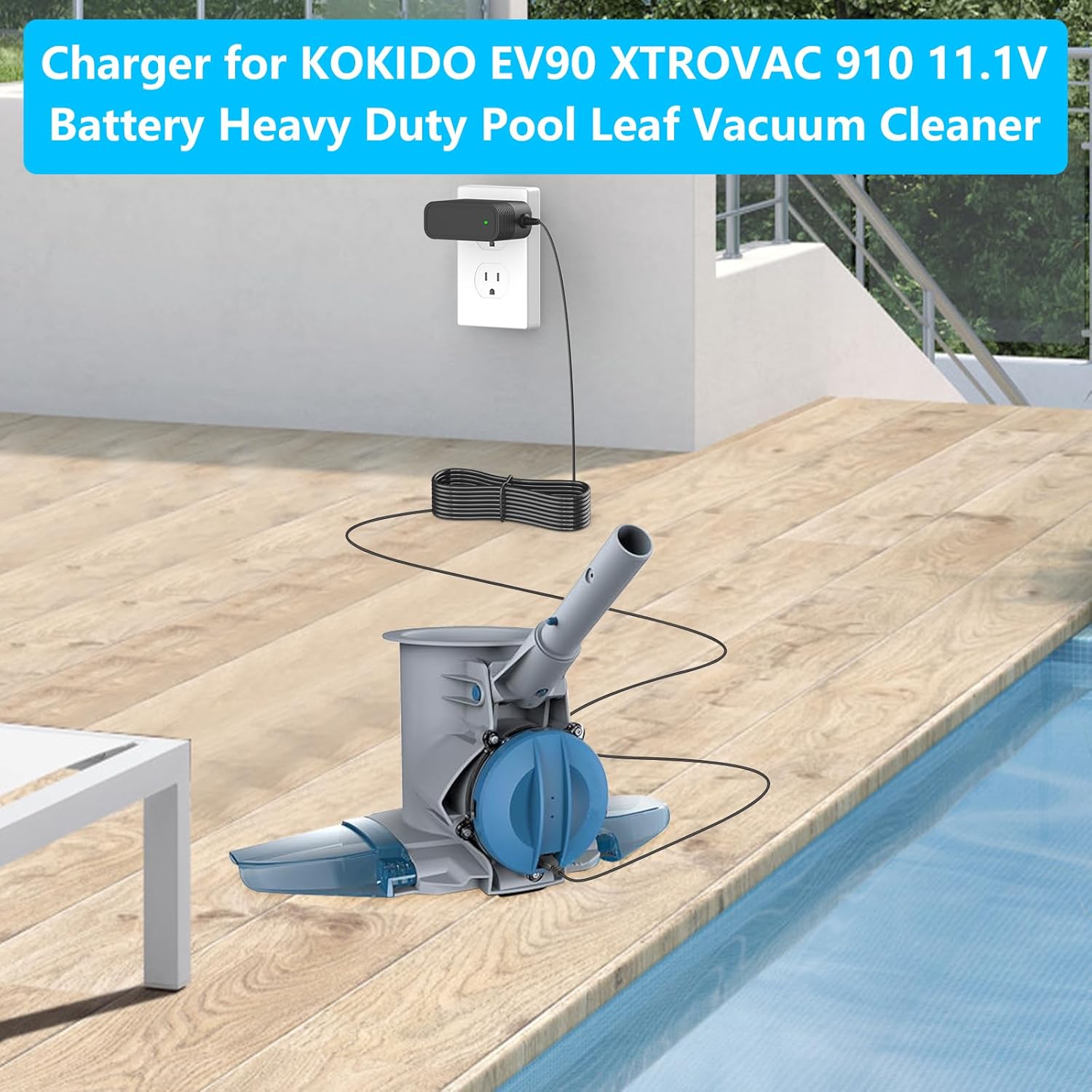 Charger for KOKIDO Rechargeable 11.1V Battery Pool Leaf Vacuum Compatible with KOKIDO EV90 XTROVAC 910 Heavy Duty Pool Leaf Vacuum Cleaner Power Cord Charger